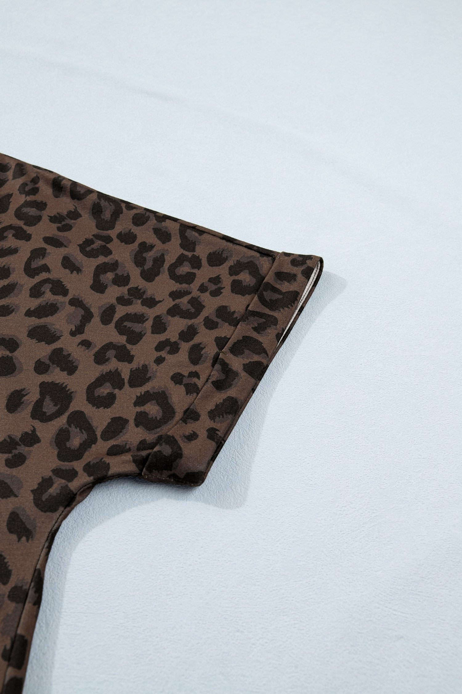 Brown Leopard Print Contrast Collar V-Neck Mini Dress
