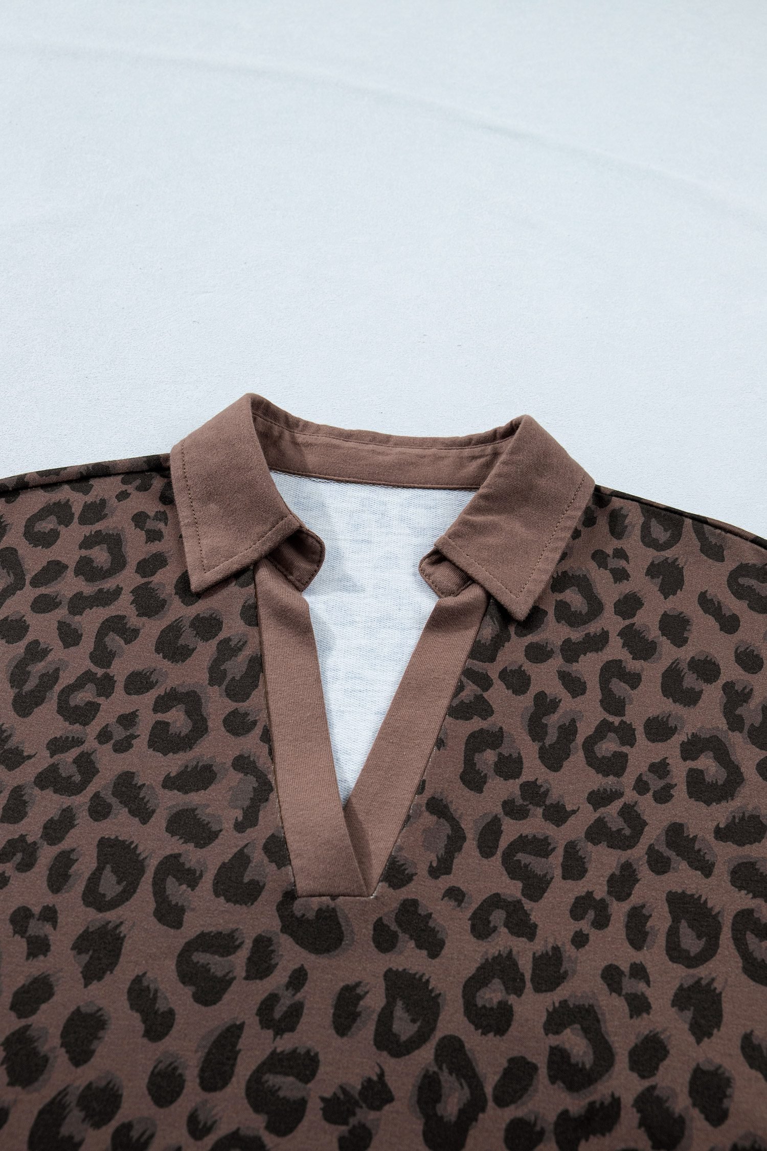 Brown Leopard Print Contrast Collar V-Neck Mini Dress