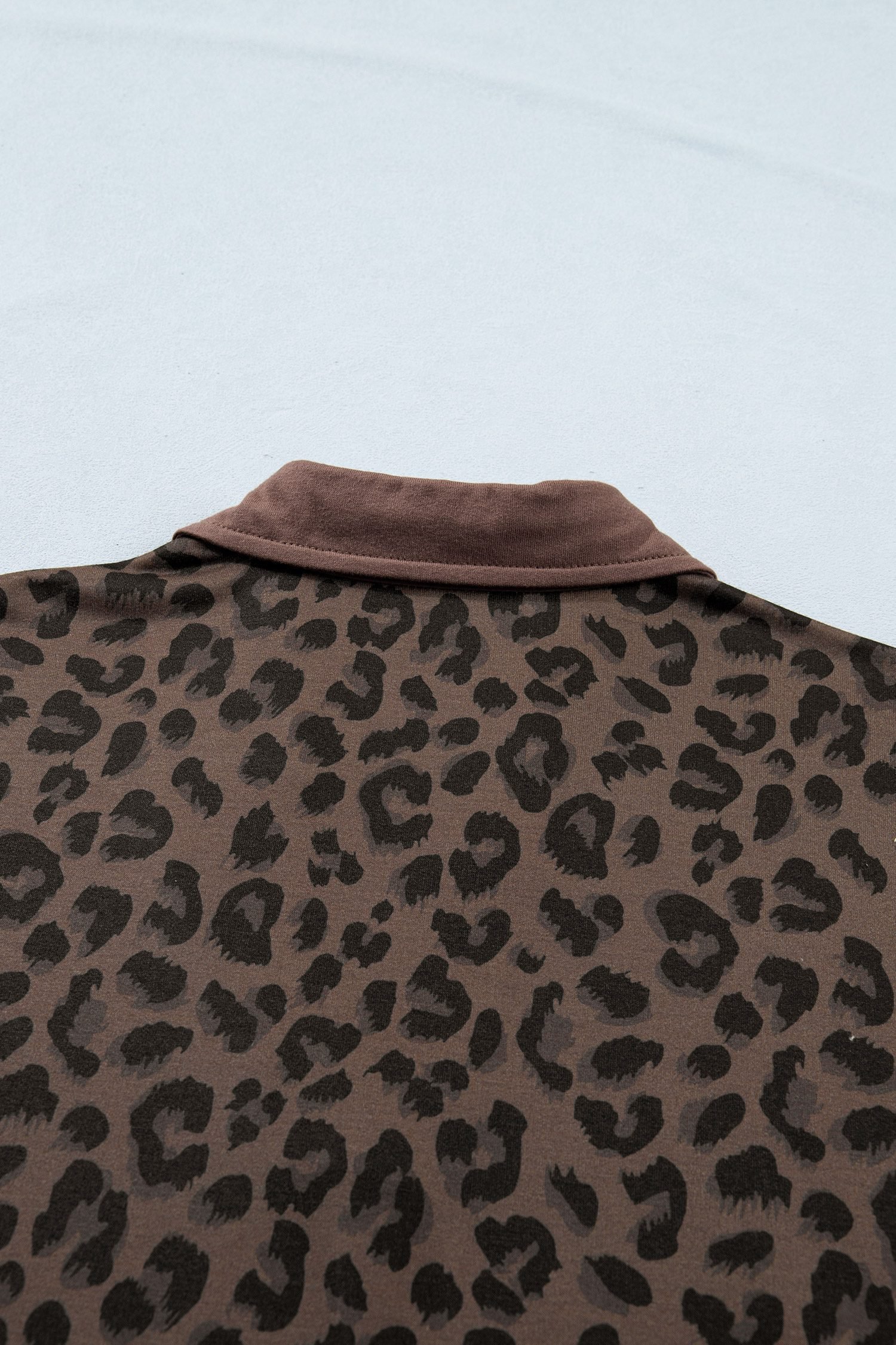 Brown Leopard Print Contrast Collar V-Neck Mini Dress