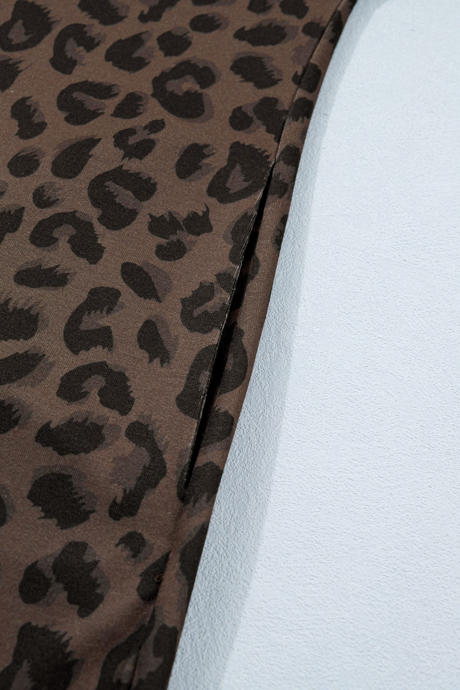 Brown Leopard Print Contrast Collar V-Neck Mini Dress