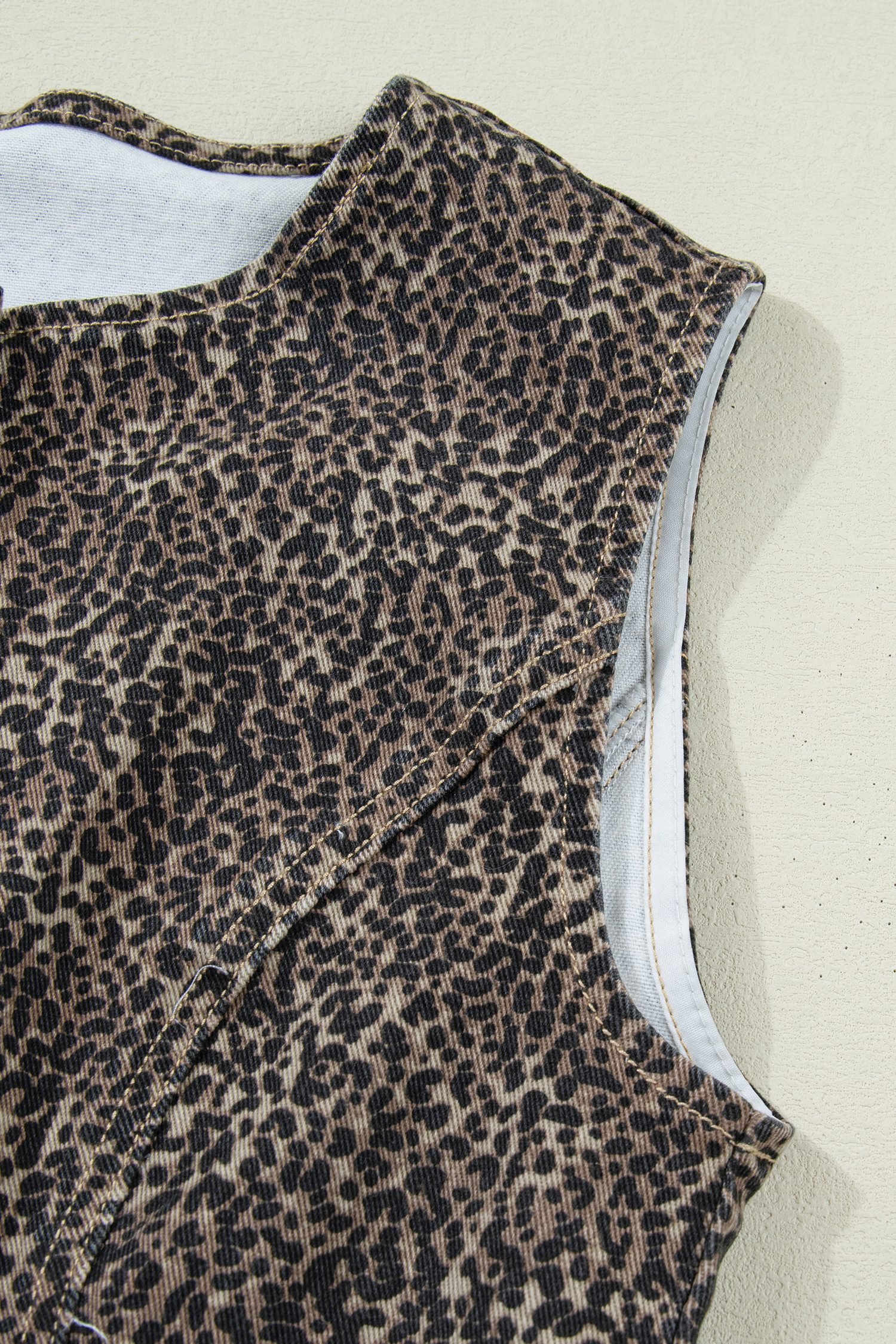 Brown Leopard Print Slim Denim Vest