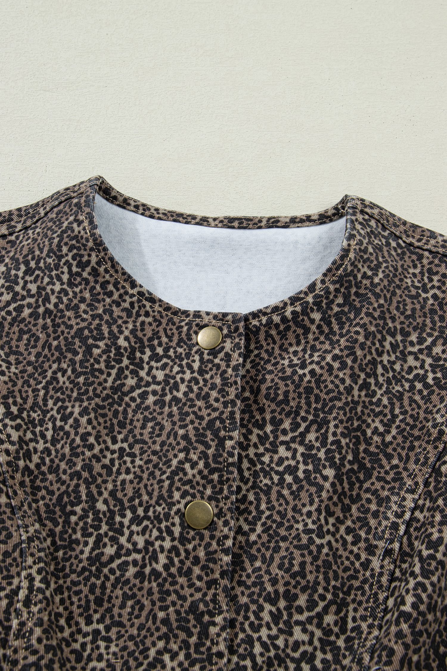 Brown Leopard Print Slim Denim Vest