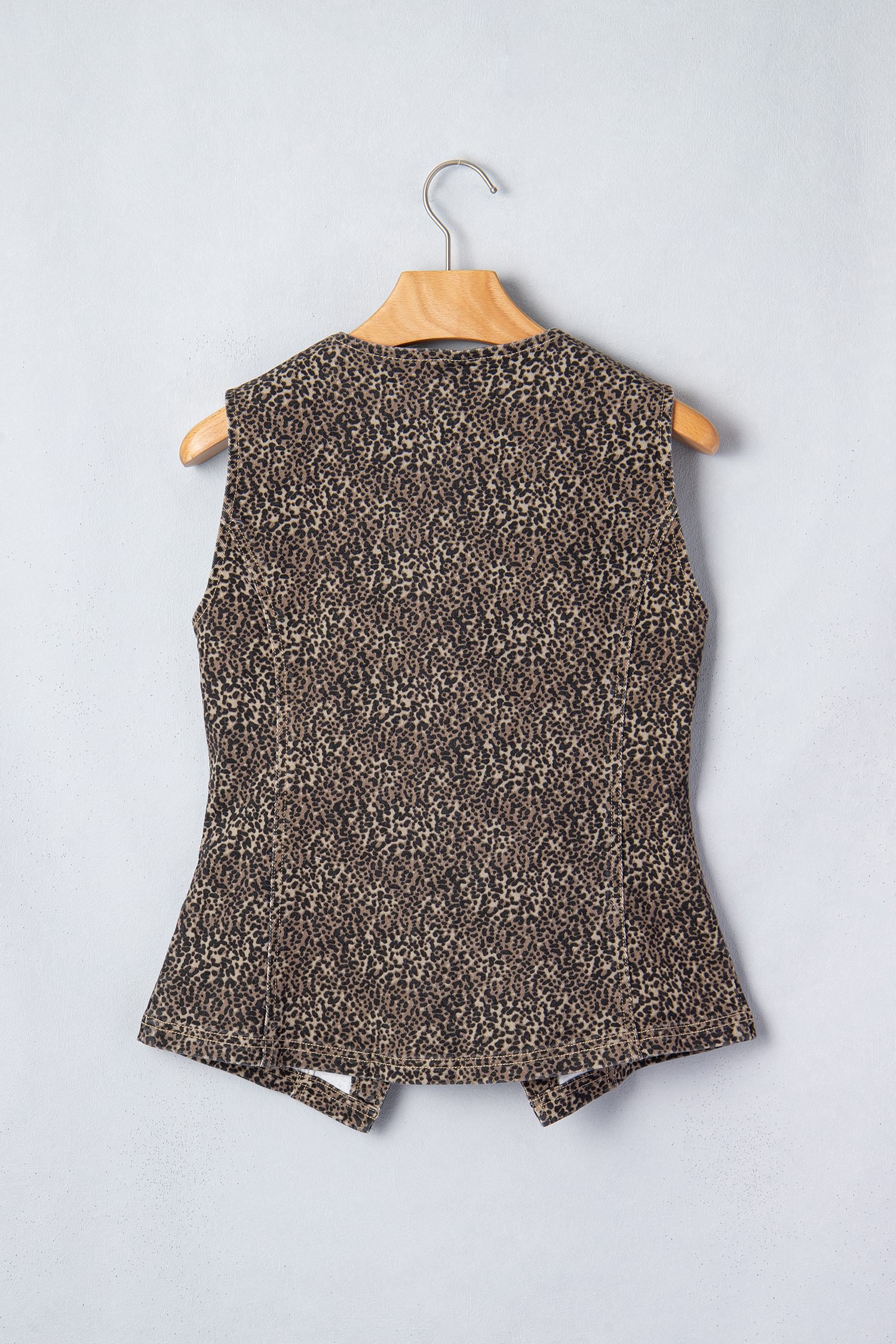 Brown Leopard Print Slim Denim Vest