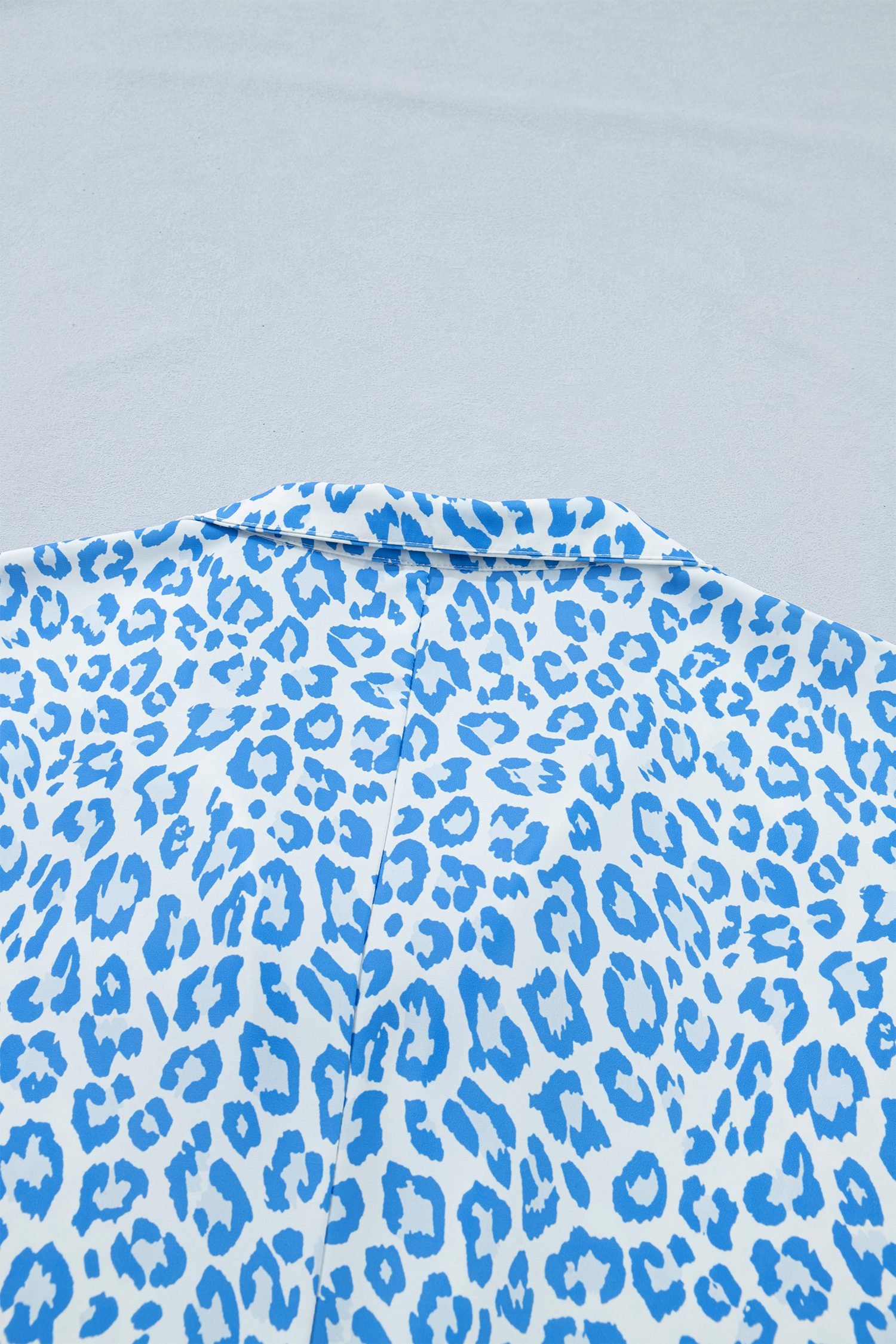 Sky Blue Striped V Neckline Half Sleeve Plus Size Leopard Blouse