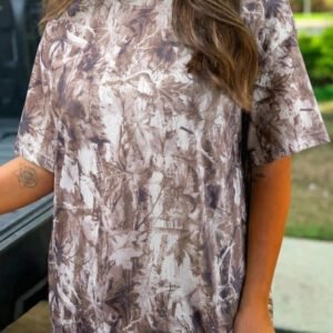 Khaki Camouflage Woodland Print Drop Shoulder Tunic Tee
