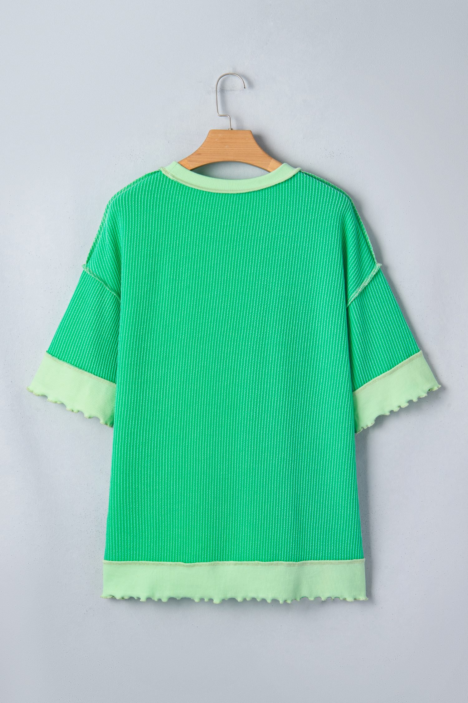 Mint Green Loose Uneven Hem Twist Ribbed T Shirt