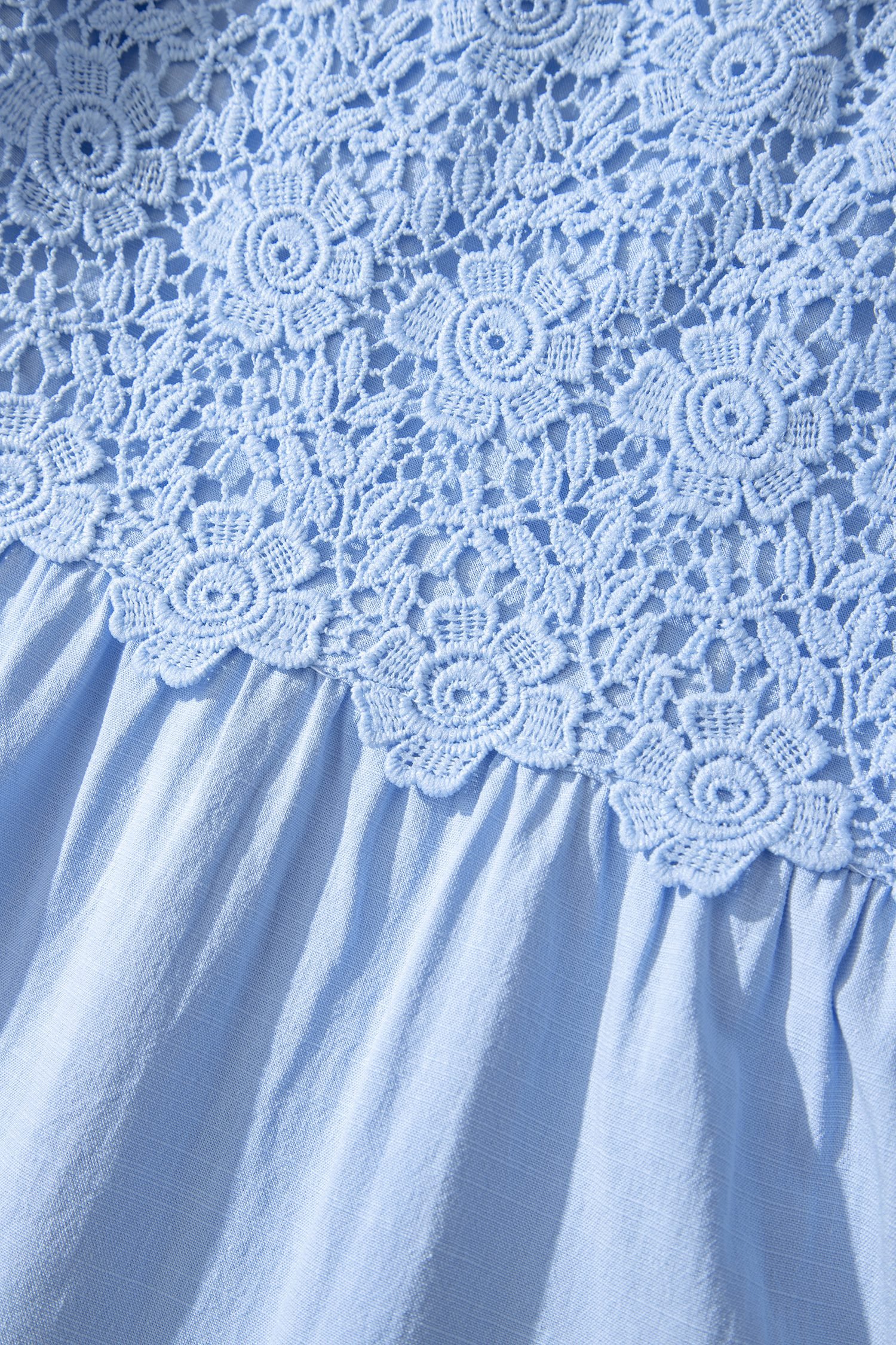 Beau Blue Flowy Short Sleeve Lace Detail Square Neck Tiered Midi Dress