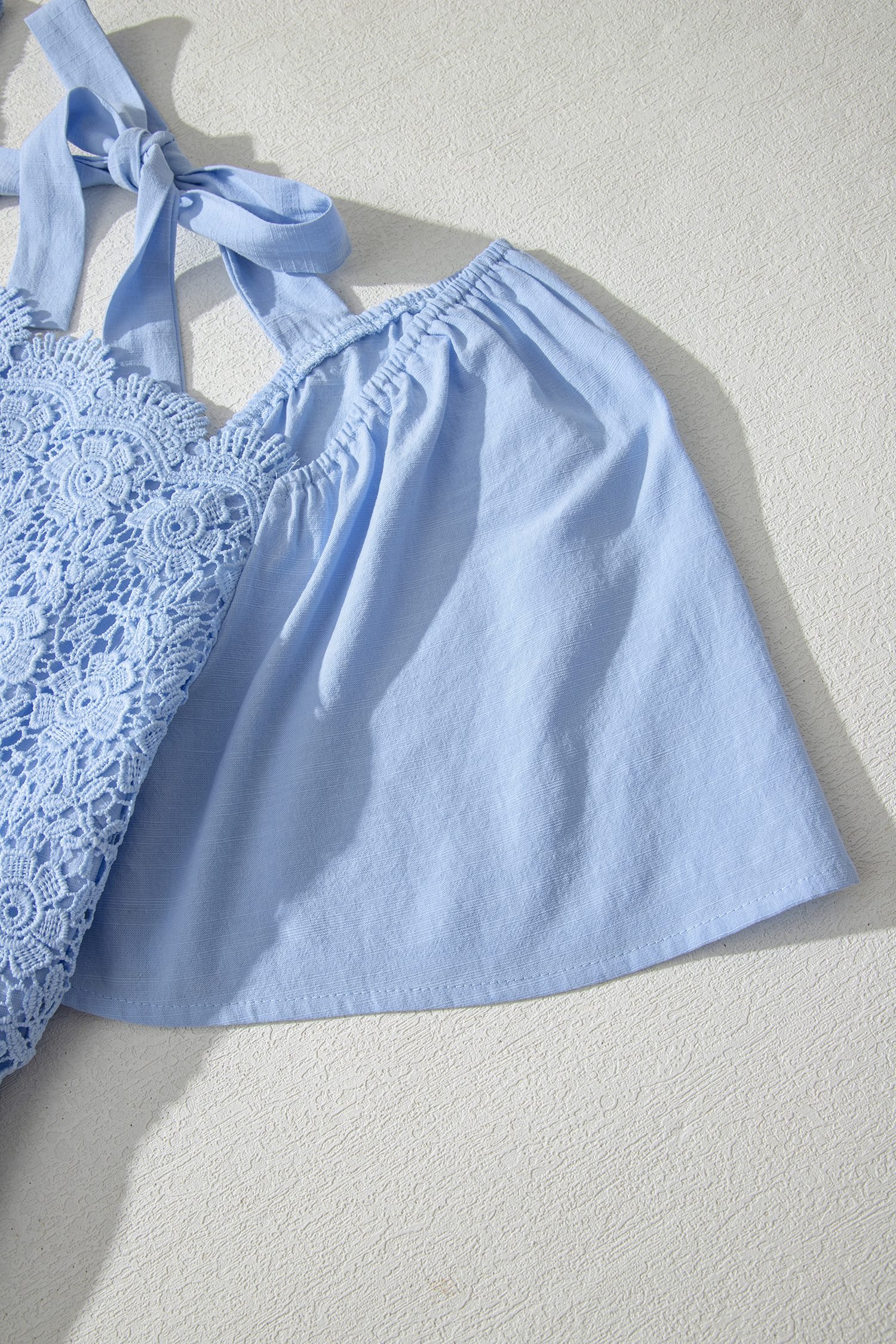 Beau Blue Flowy Short Sleeve Lace Detail Square Neck Tiered Midi Dress