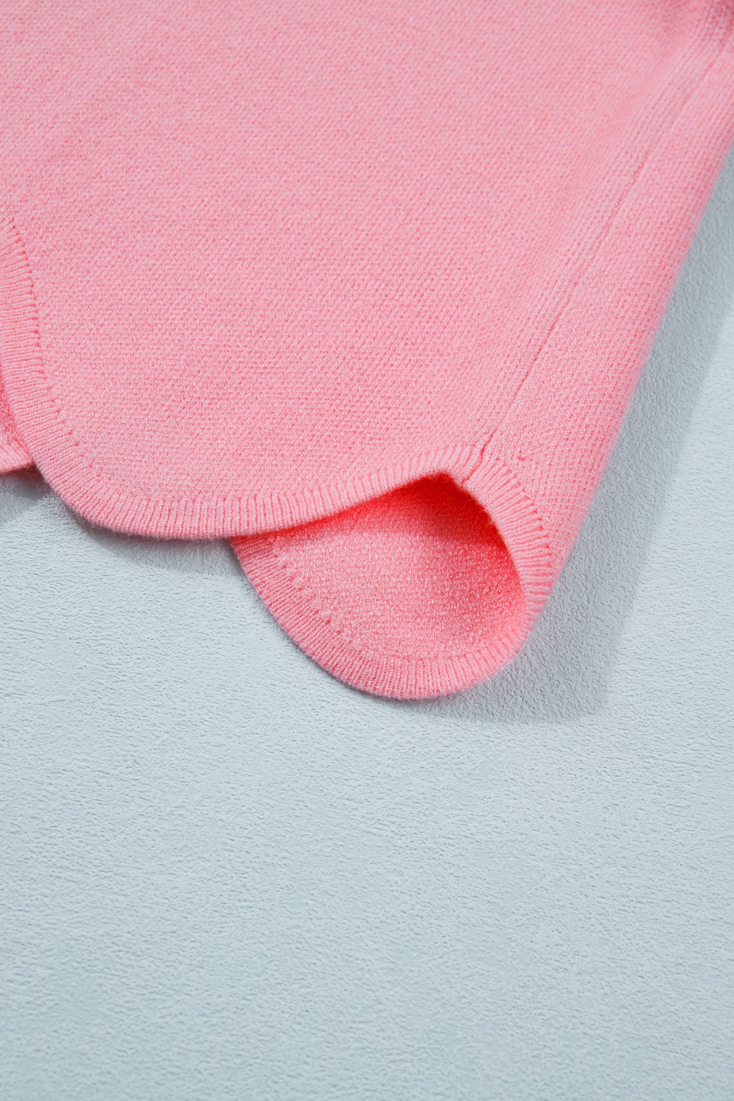 Pink Scalloped Hem 3/4 Sleeve Sweater Top