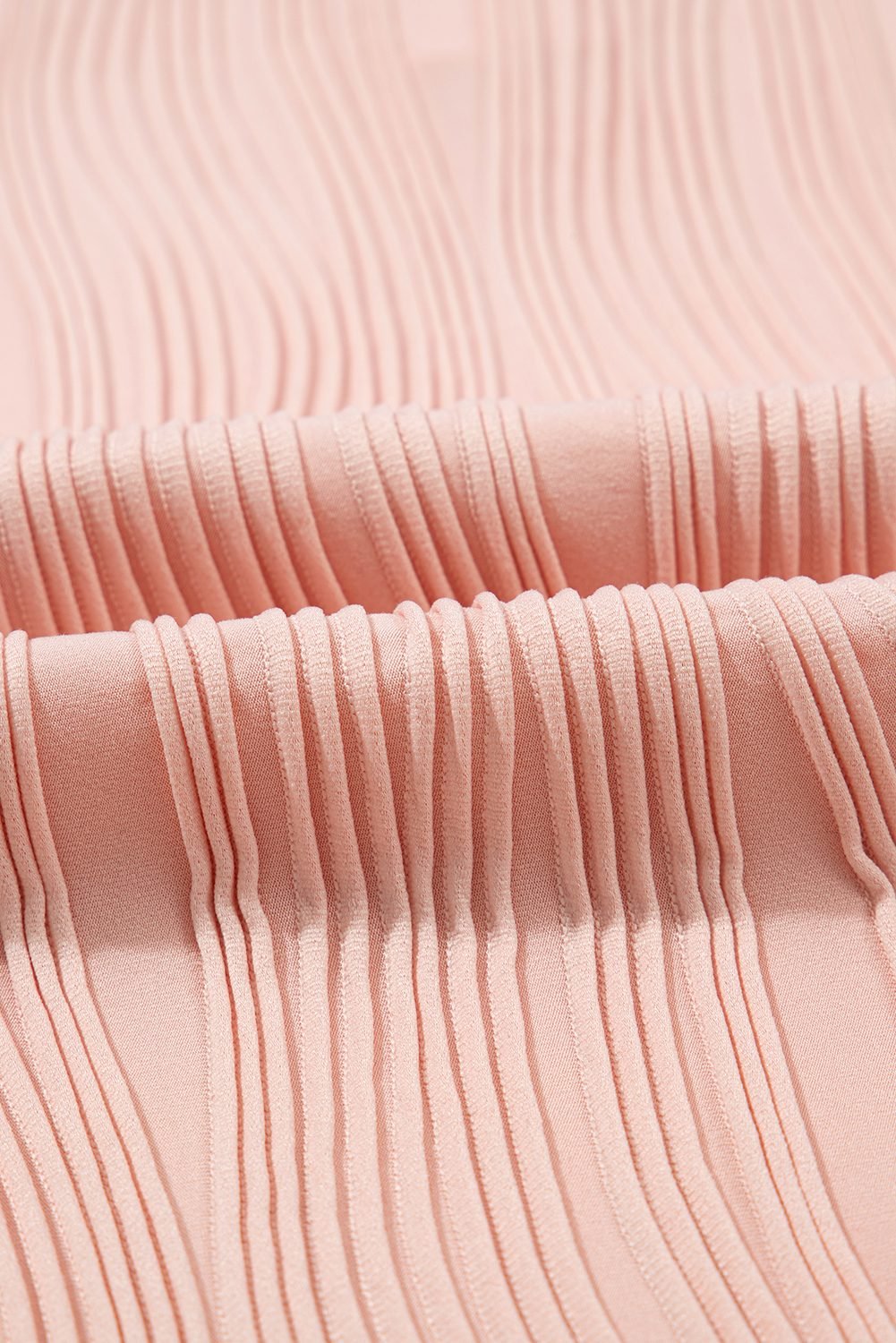 Pink Wavy Textured Button V Neck Tee