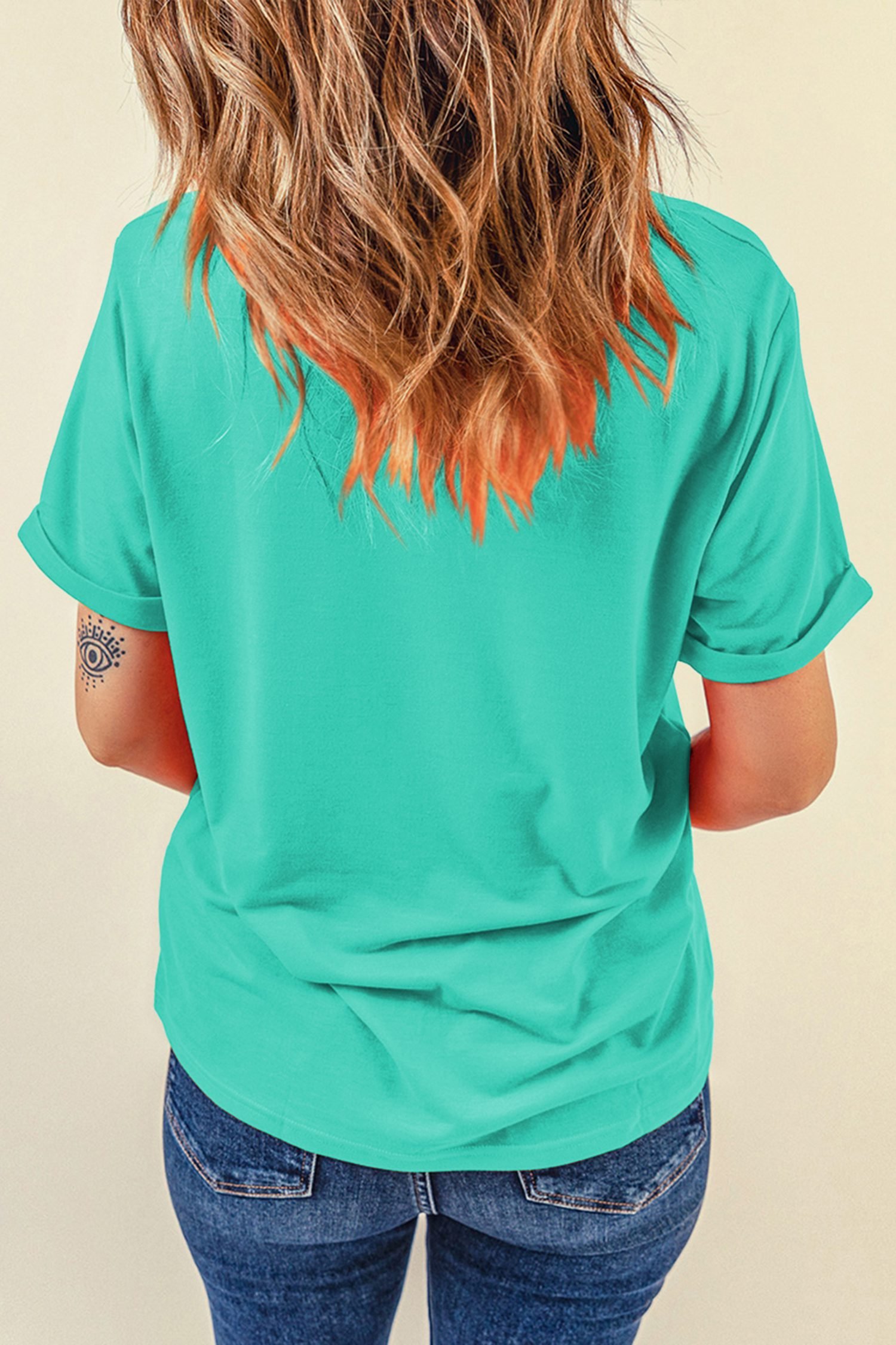 Mint Green Casual Plain Crew Neck Tee