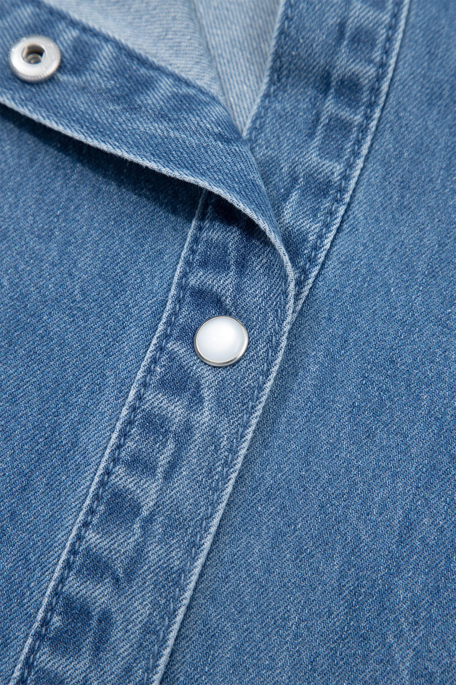 Dusk Blue Ruffled Short Sleeve Denim Shirt