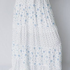 Sky Blue High Waist Tiny Floral Print Boho Maxi Skirt