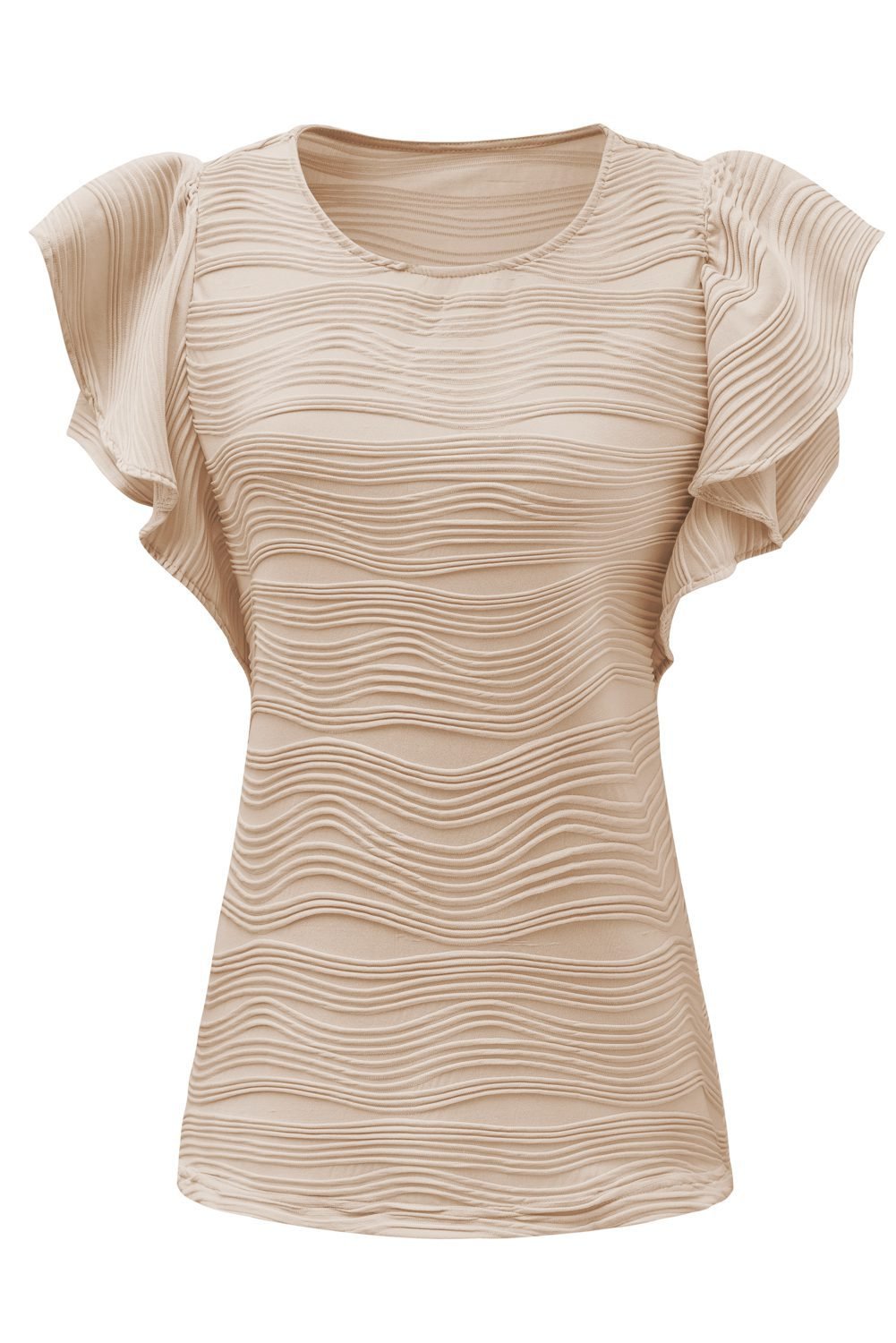 Casual Wavy Textured Ruffle Sleeve Top