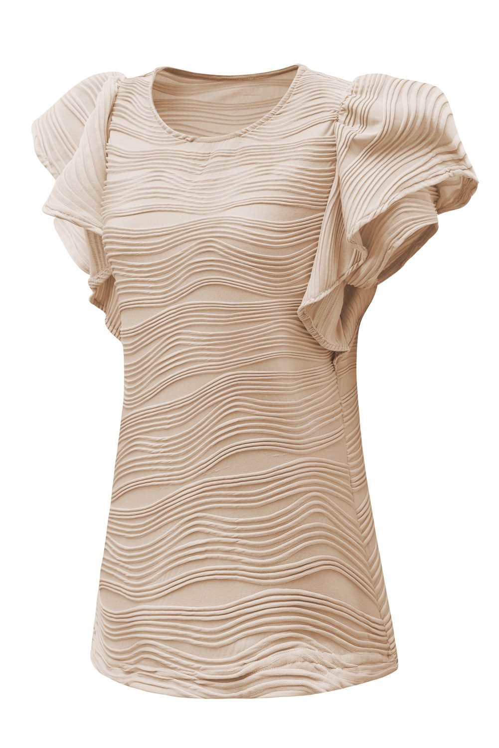 Casual Wavy Textured Ruffle Sleeve Top