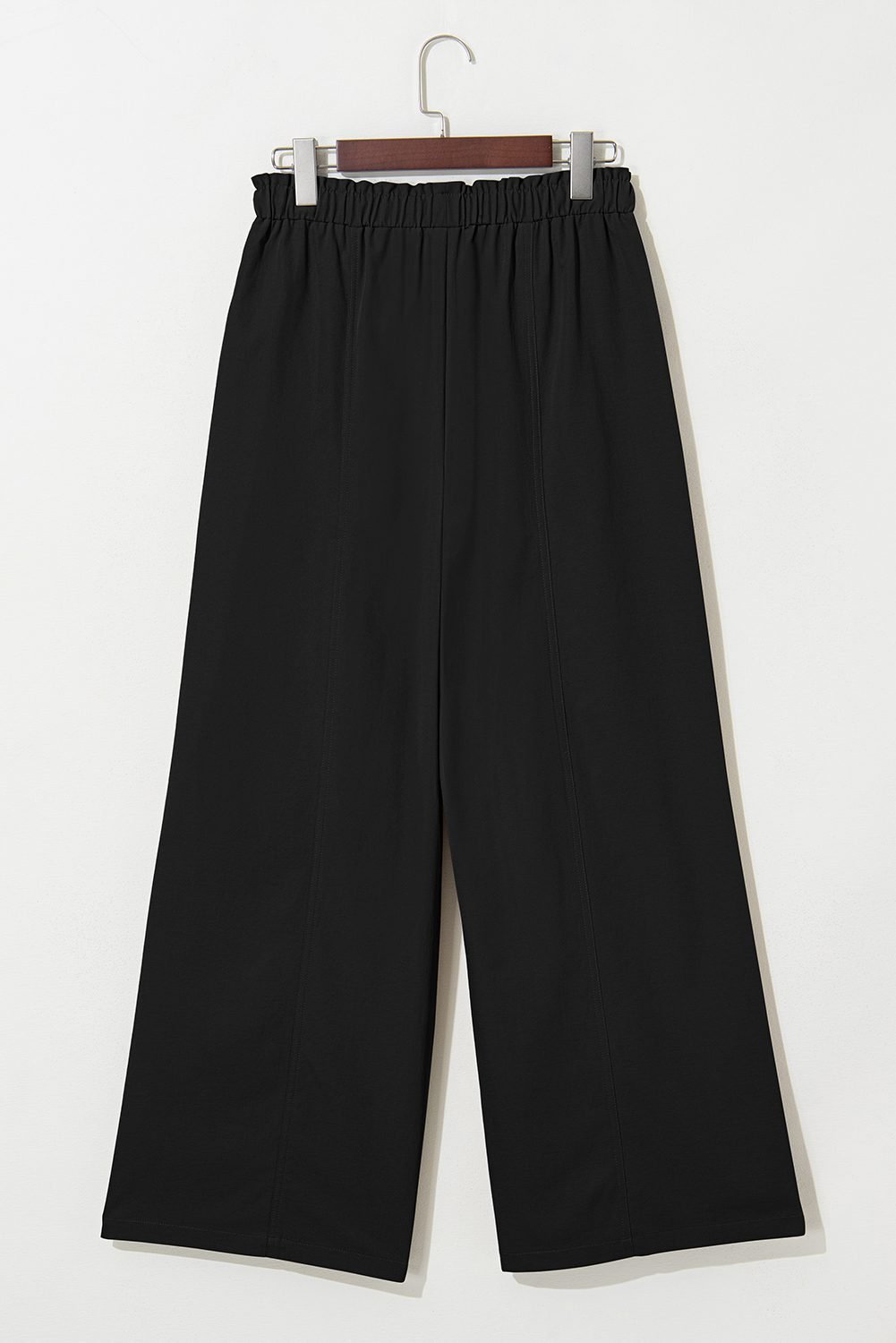 Black Solid Color Drawstring Elastic Waist Casual Loose Pants