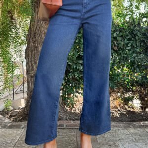 Dusk Blue Solid Color High Waist Straight Leg Jeans