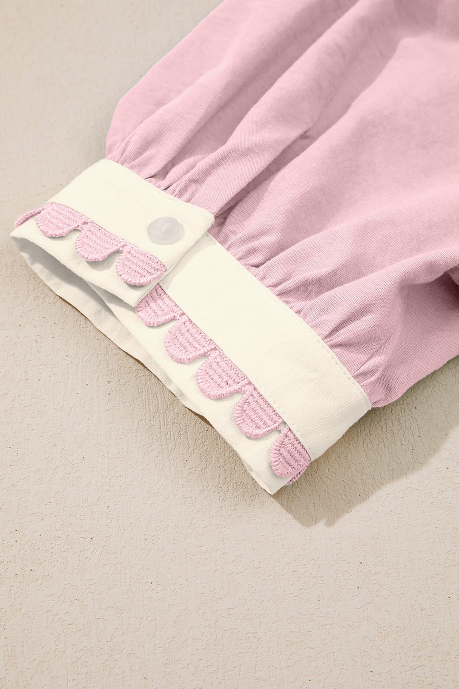 Light Pink Scallop Color Block Trim Puff Sleeve Mini Dress