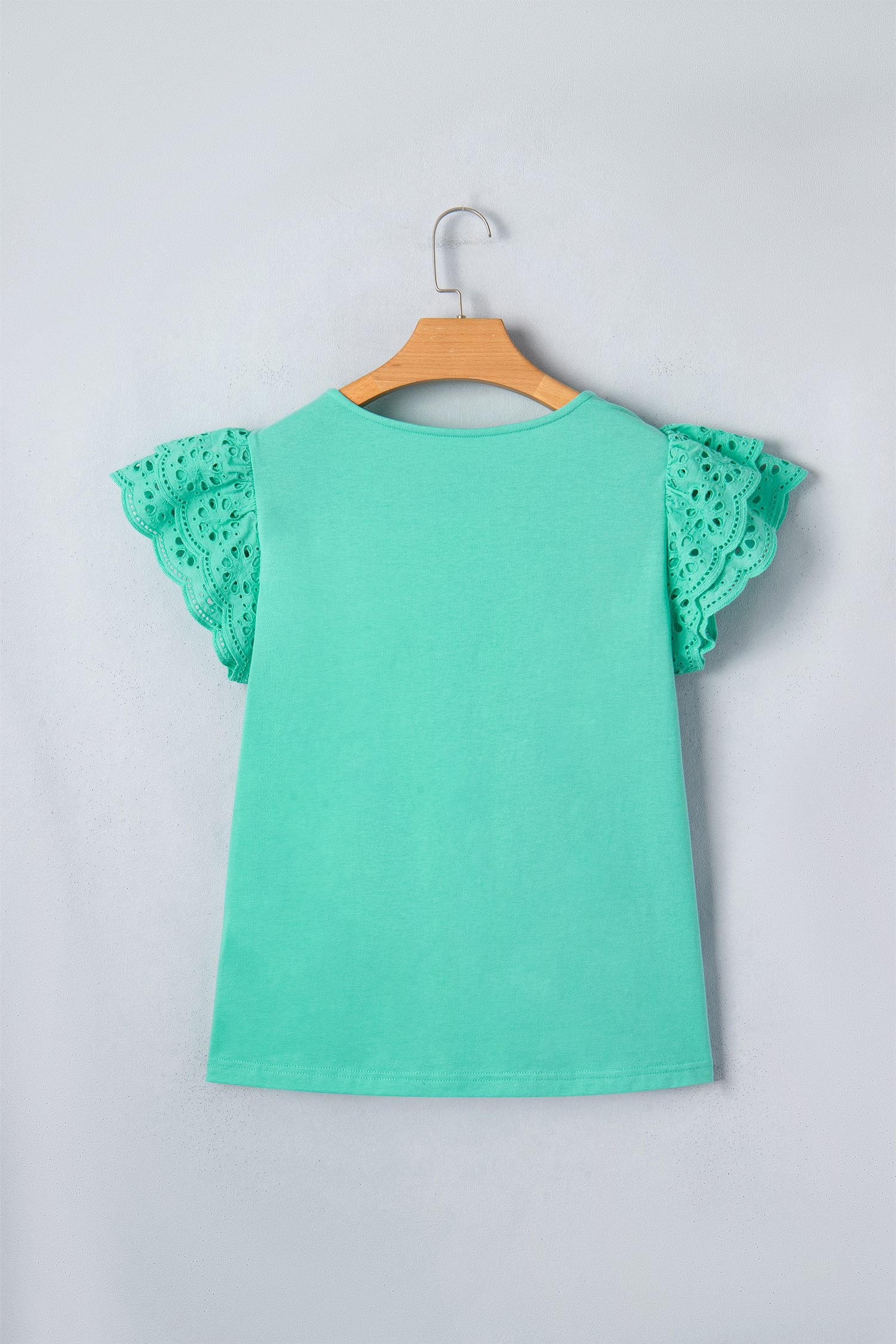 Mint Green Eyelet Lace Ruffled Cap Sleeve Top