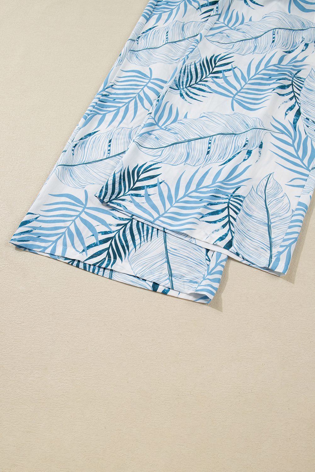 Sky Blue Geometric/ Floral/ Botanic Print Shirred Waistband Wide Leg Pants