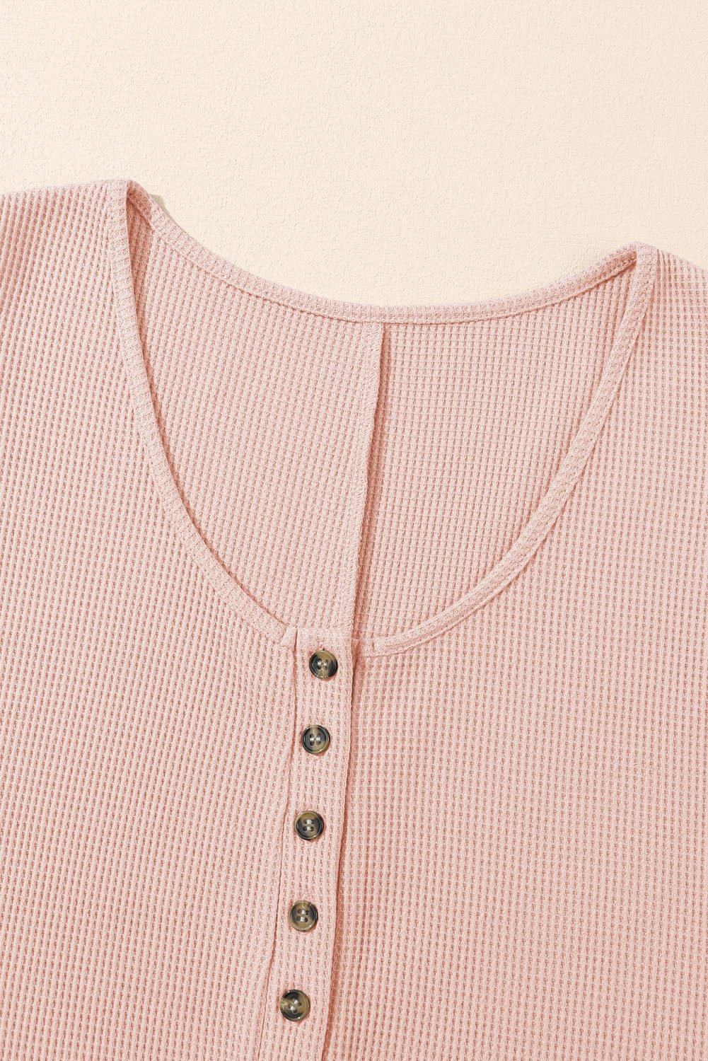 Light Pink Waffle Sleeveless U Neck Buttons Romper With Pockets