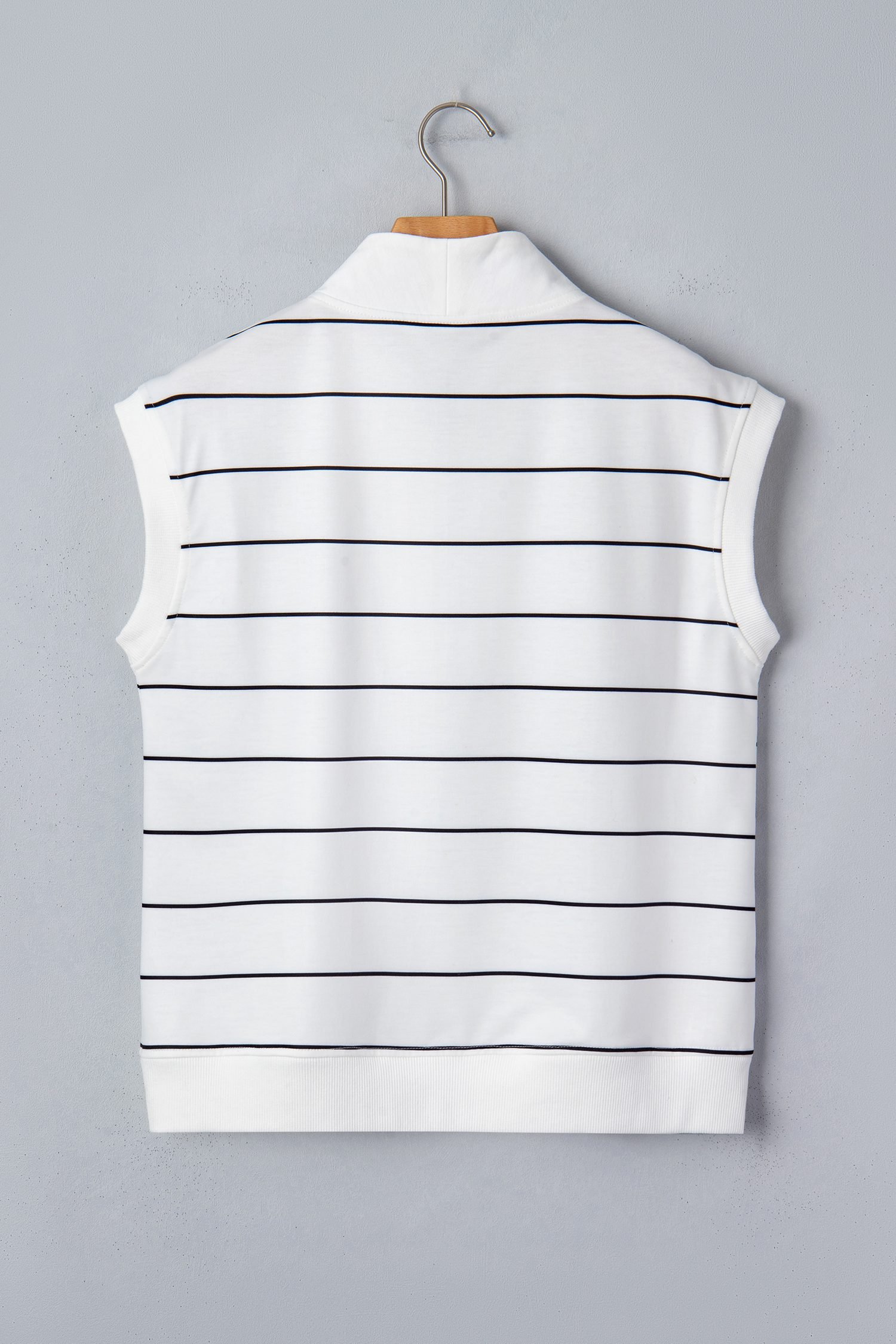 White Stripe Color Block Zip V Neck Sleeveless Top