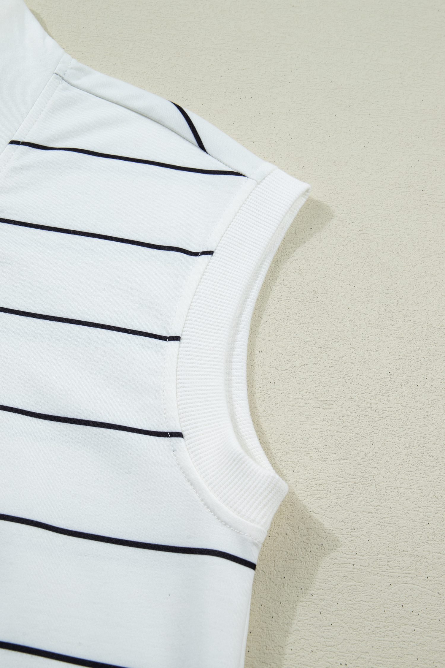 White Stripe Color Block Zip V Neck Sleeveless Top