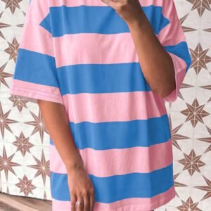 Bright Pink Striped Color Block Oversize Tunic Tee
