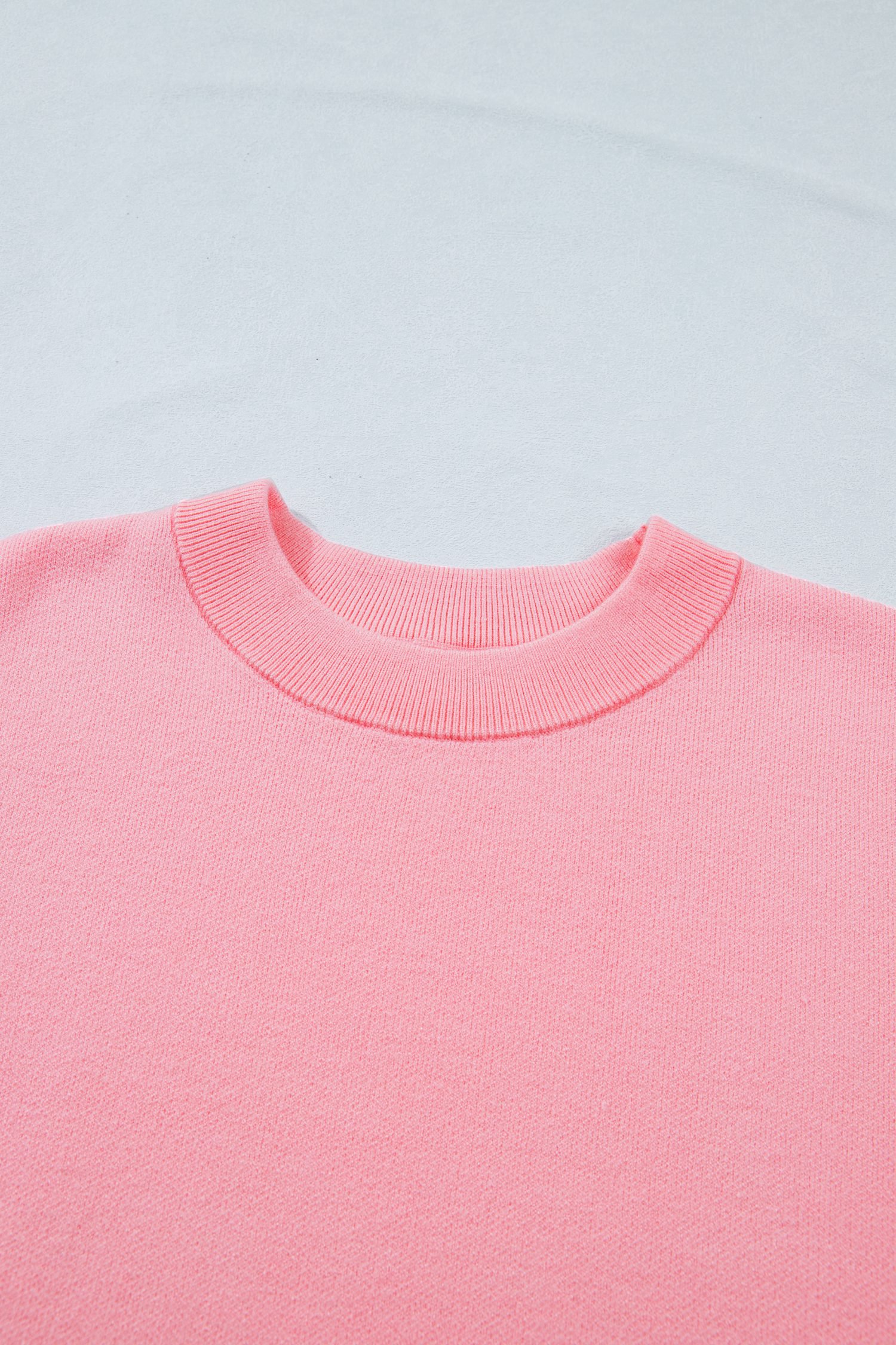 Pink Scalloped Hem 3/4 Sleeve Sweater Top