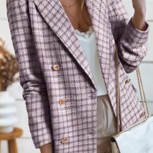 Burgundy Elegant Tweed Plaid Blazer