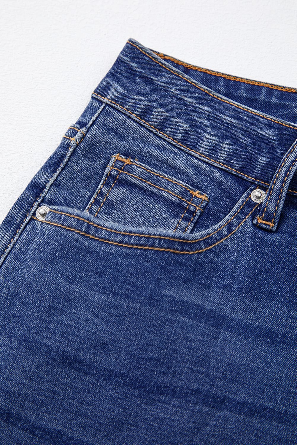 Dark Blue Whiskered Wash Raw Hem Cropped Jeans