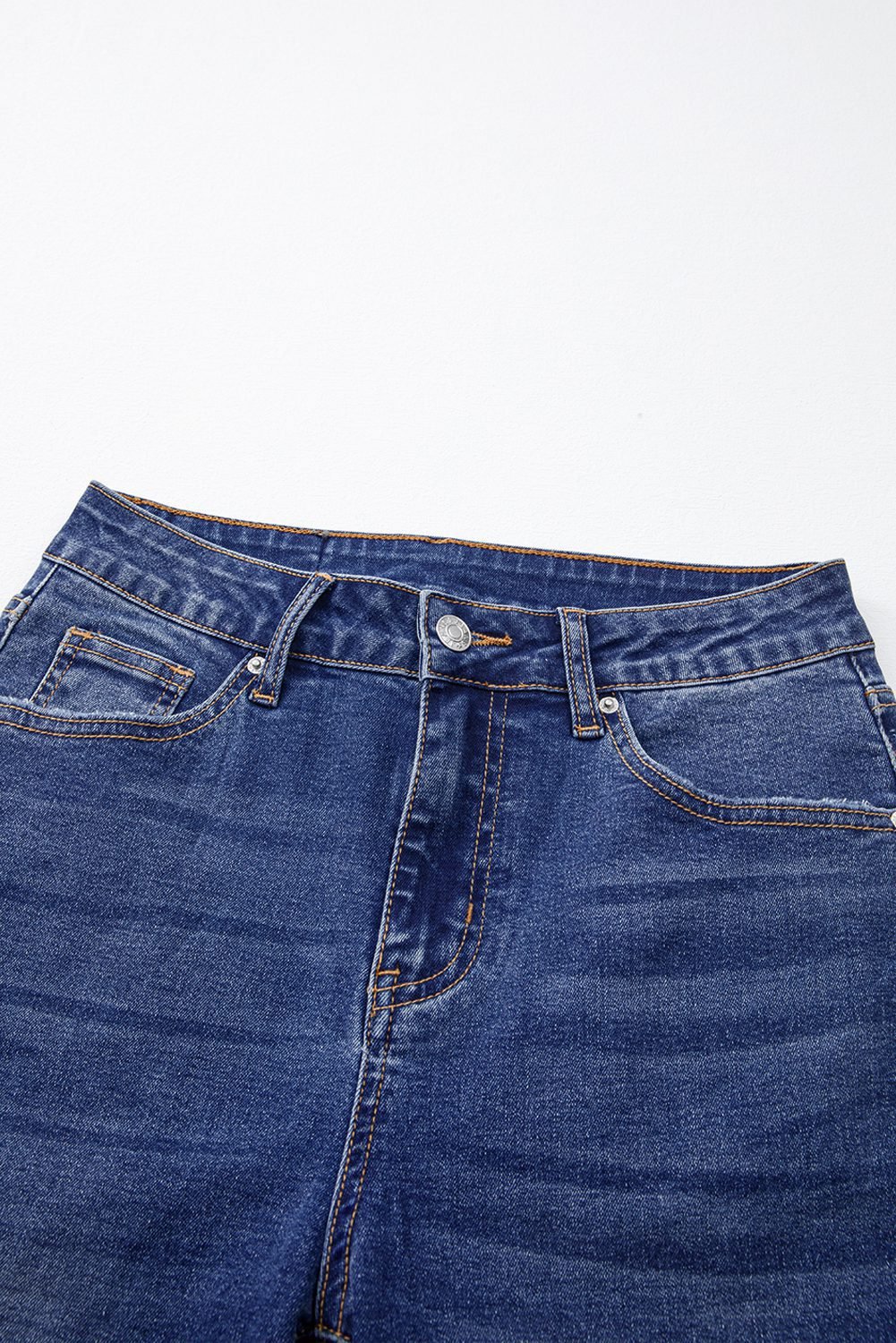 Dark Blue Whiskered Wash Raw Hem Cropped Jeans