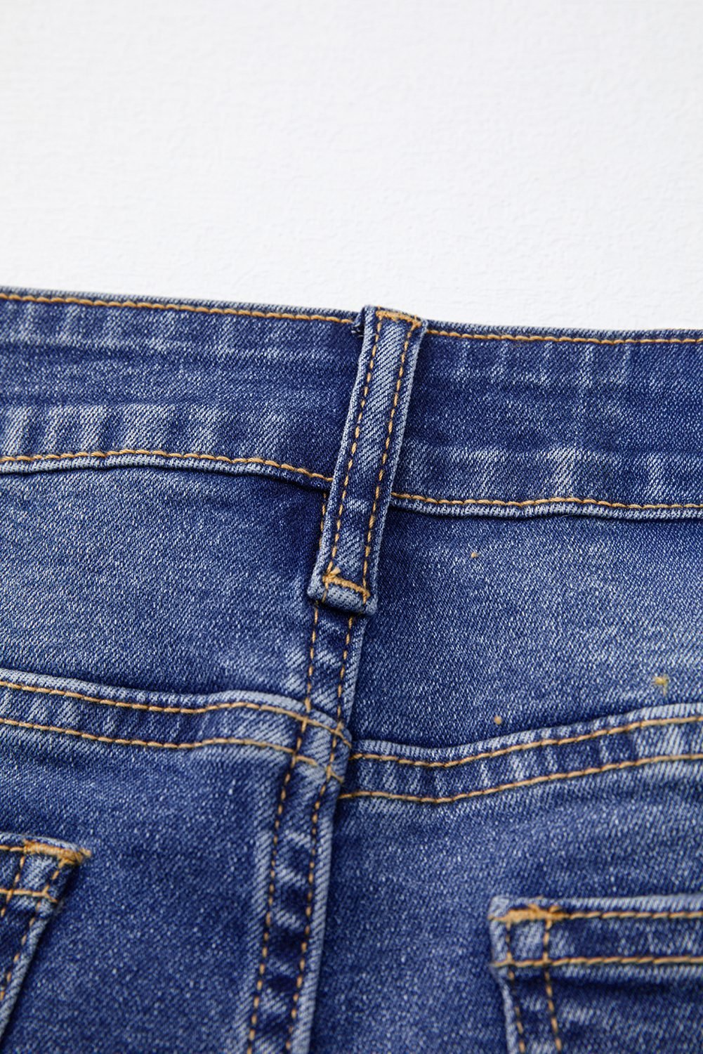 Dark Blue Whiskered Wash Raw Hem Cropped Jeans