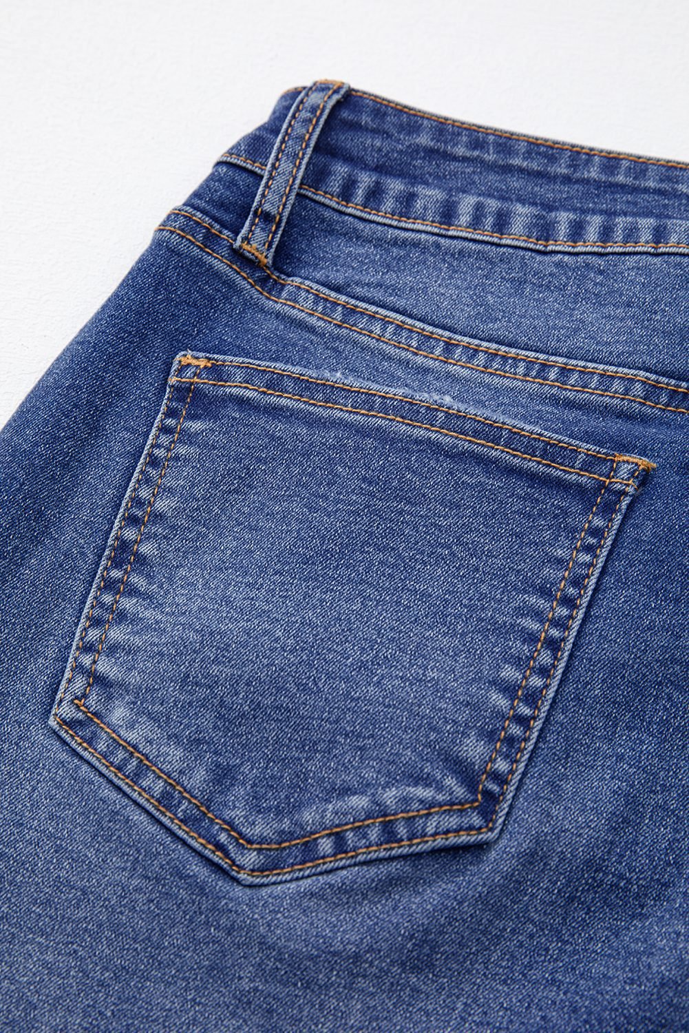 Dark Blue Whiskered Wash Raw Hem Cropped Jeans