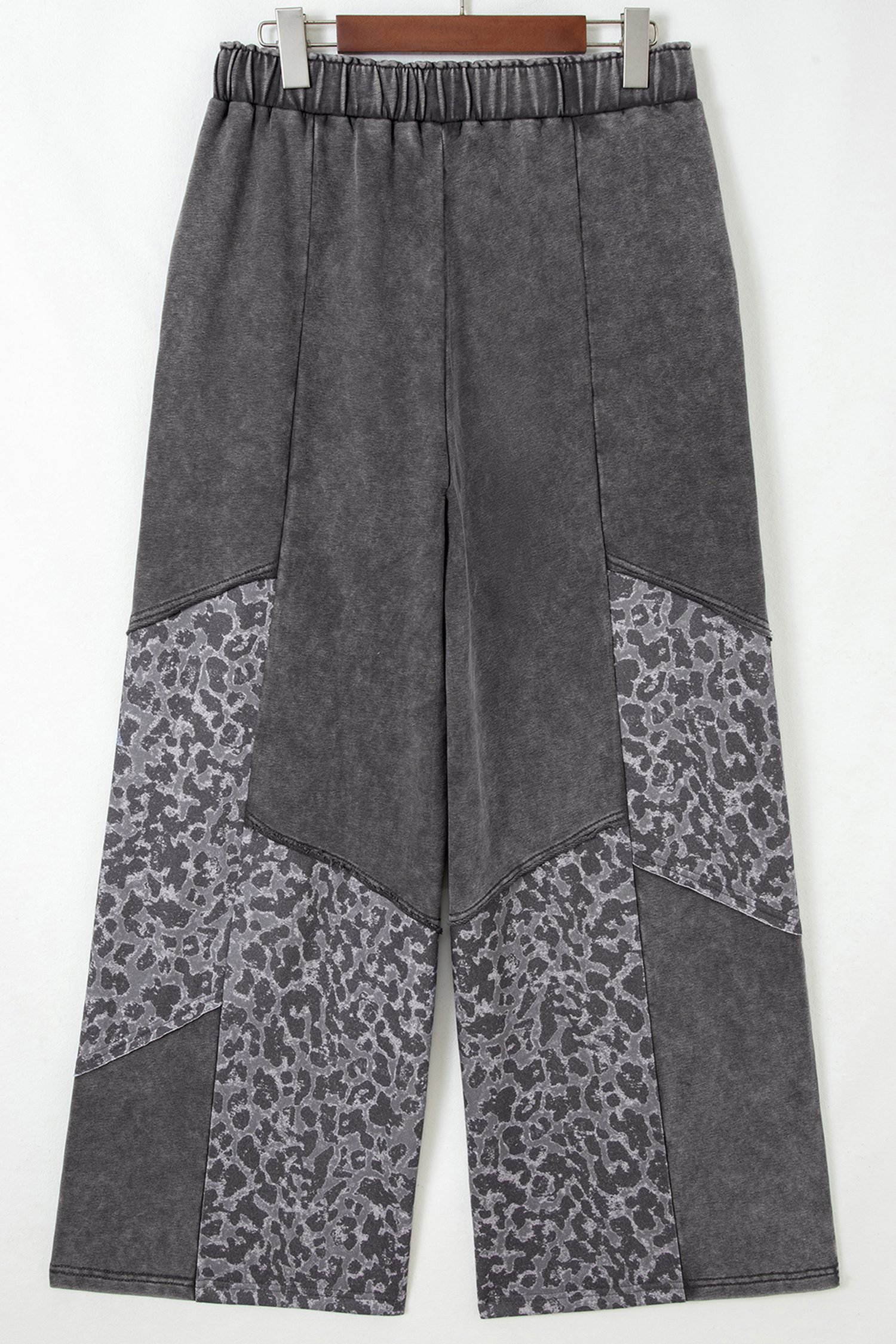 Dark Grey Plus Size Leopard Patchwork Mineral Wash Wide Leg Pants