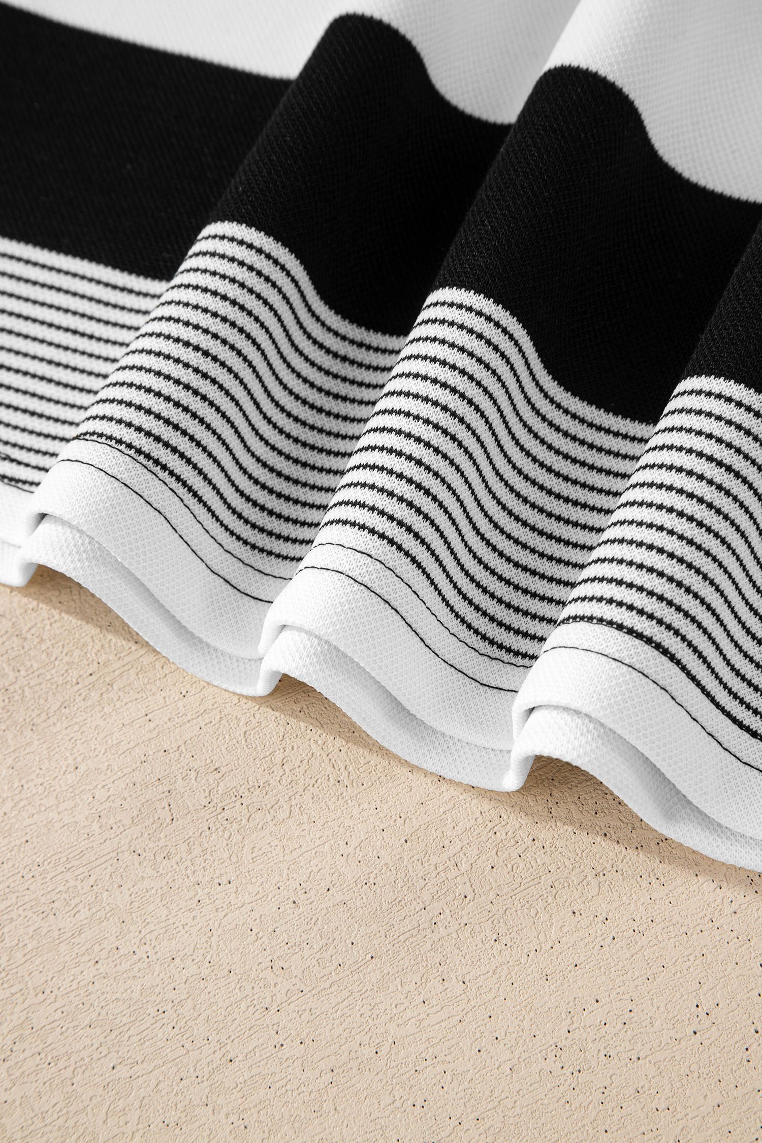 Black Stripe Mixed Print Crew Neck Cap Sleeve T Shirt