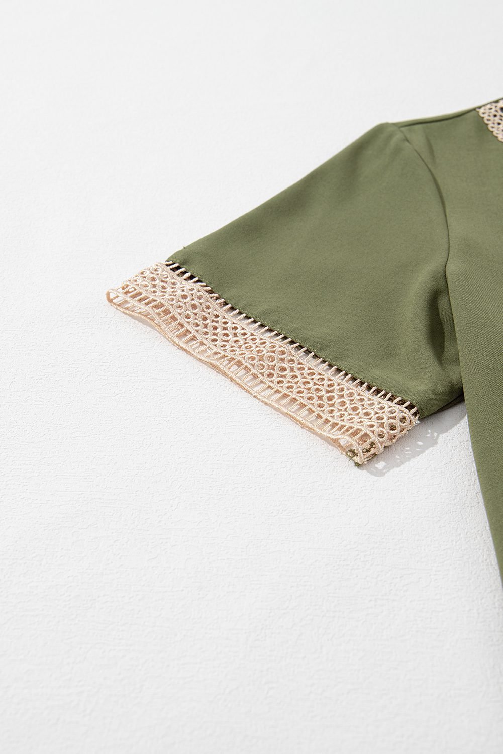 Green Lace Trim V Neck Short Sleeve Blouse