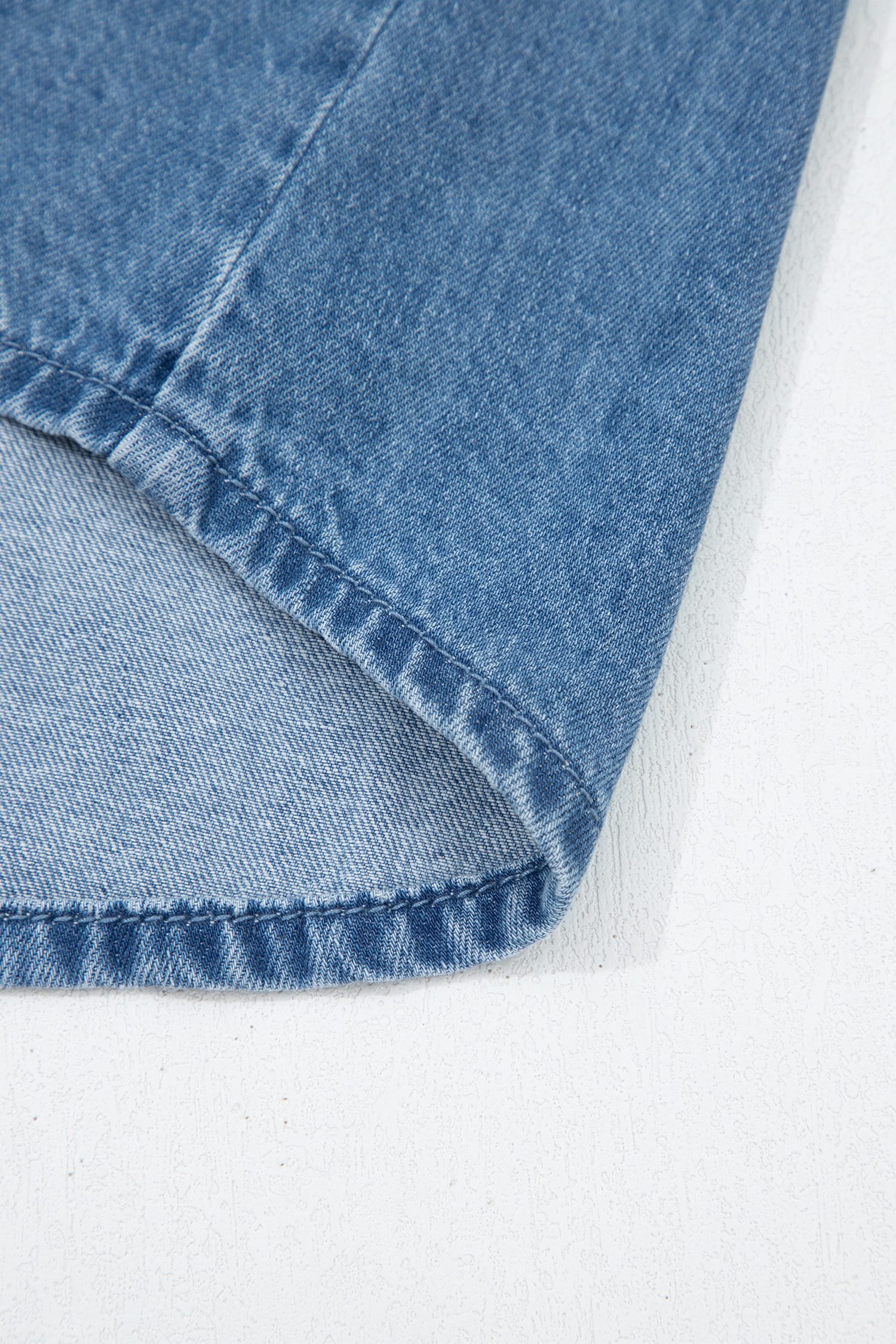 Dusk Blue Ruffled Short Sleeve Denim Shirt