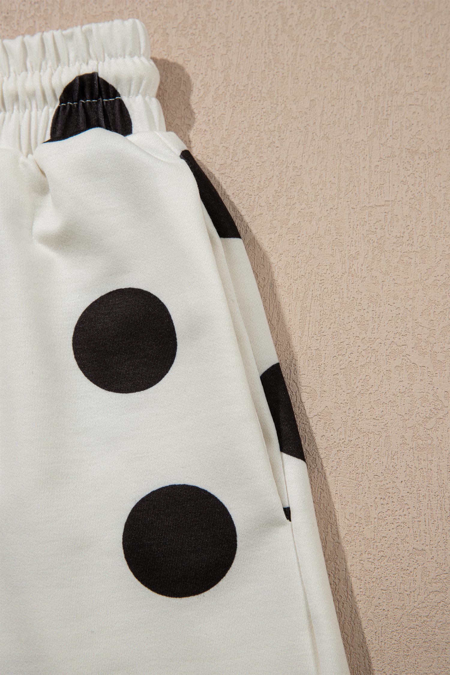 Black Polka Dot Print Loose Tee Drawstring Elastic Waist Short Set