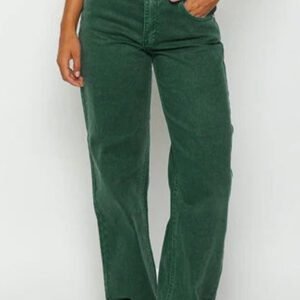 Green Crossed Waist Raw Hem Shift Jeans