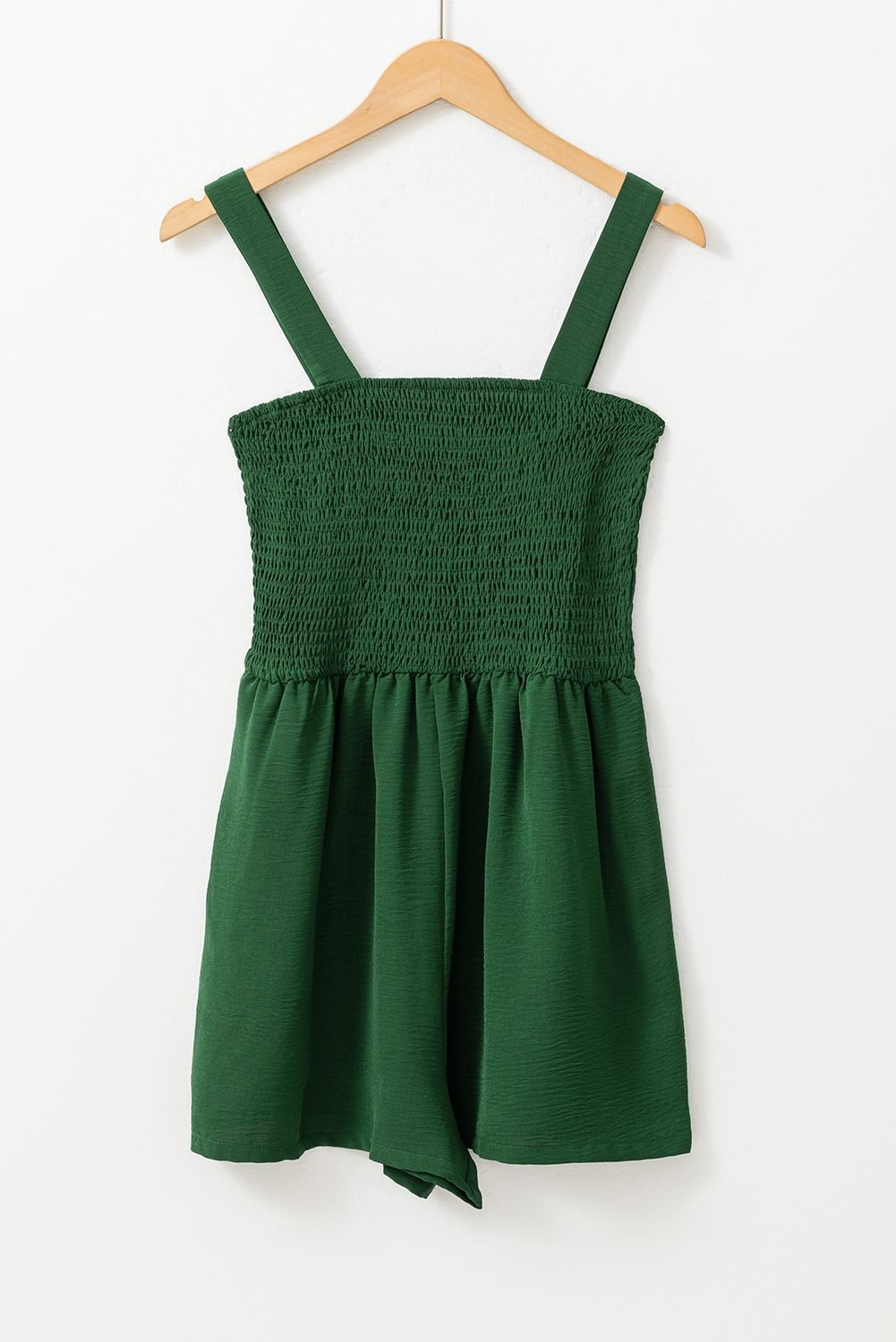Green Casual Pocketed Smocked Sleeveless Romper