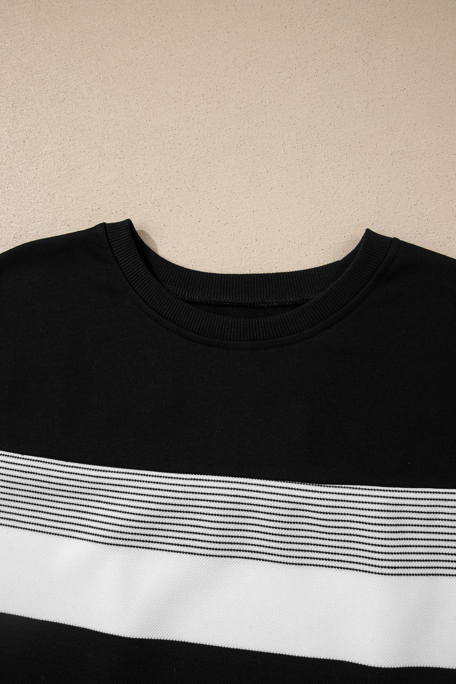Black Stripe Mixed Print Crew Neck Cap Sleeve T Shirt