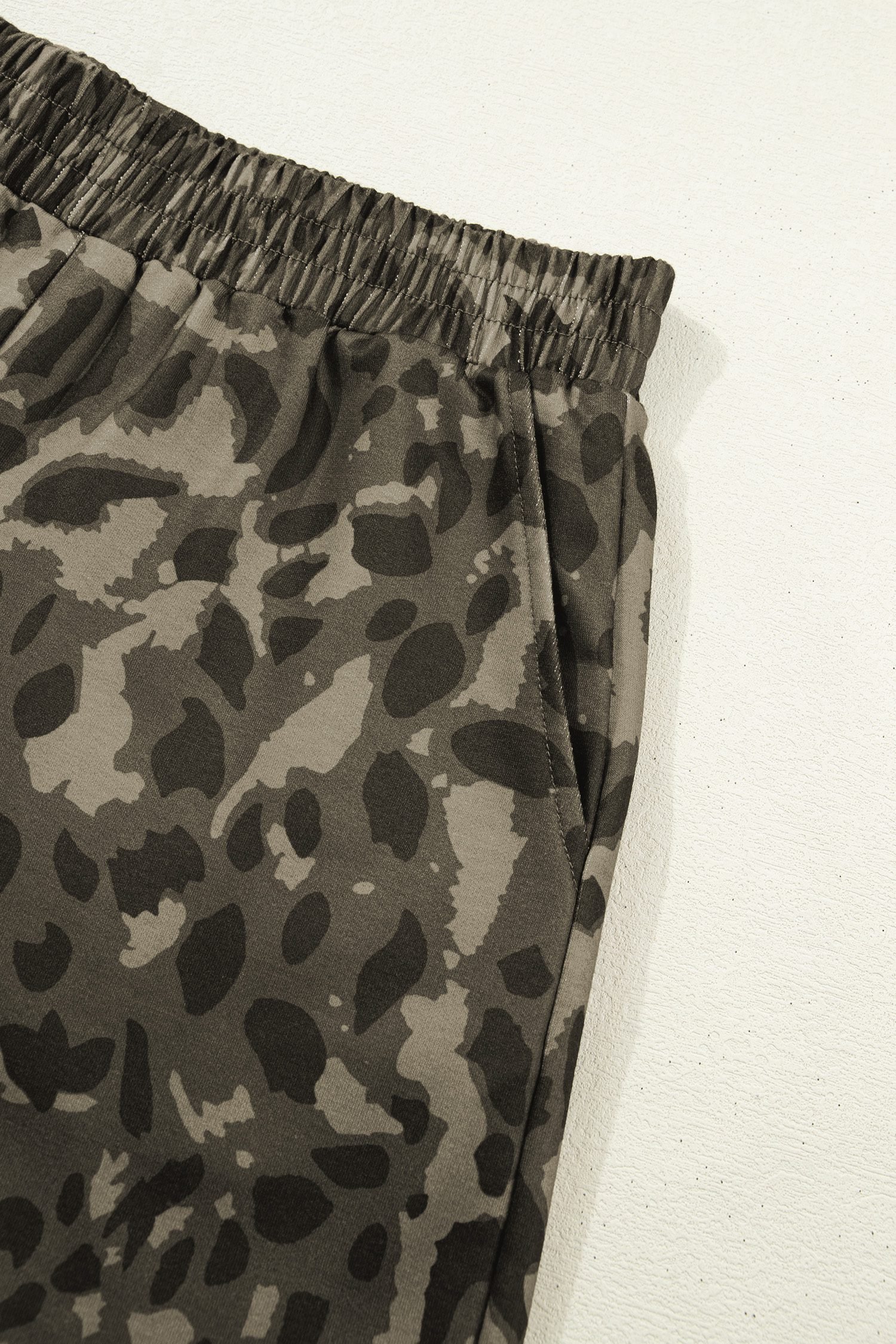 Brown Leopard Print Crew Neck Short Set