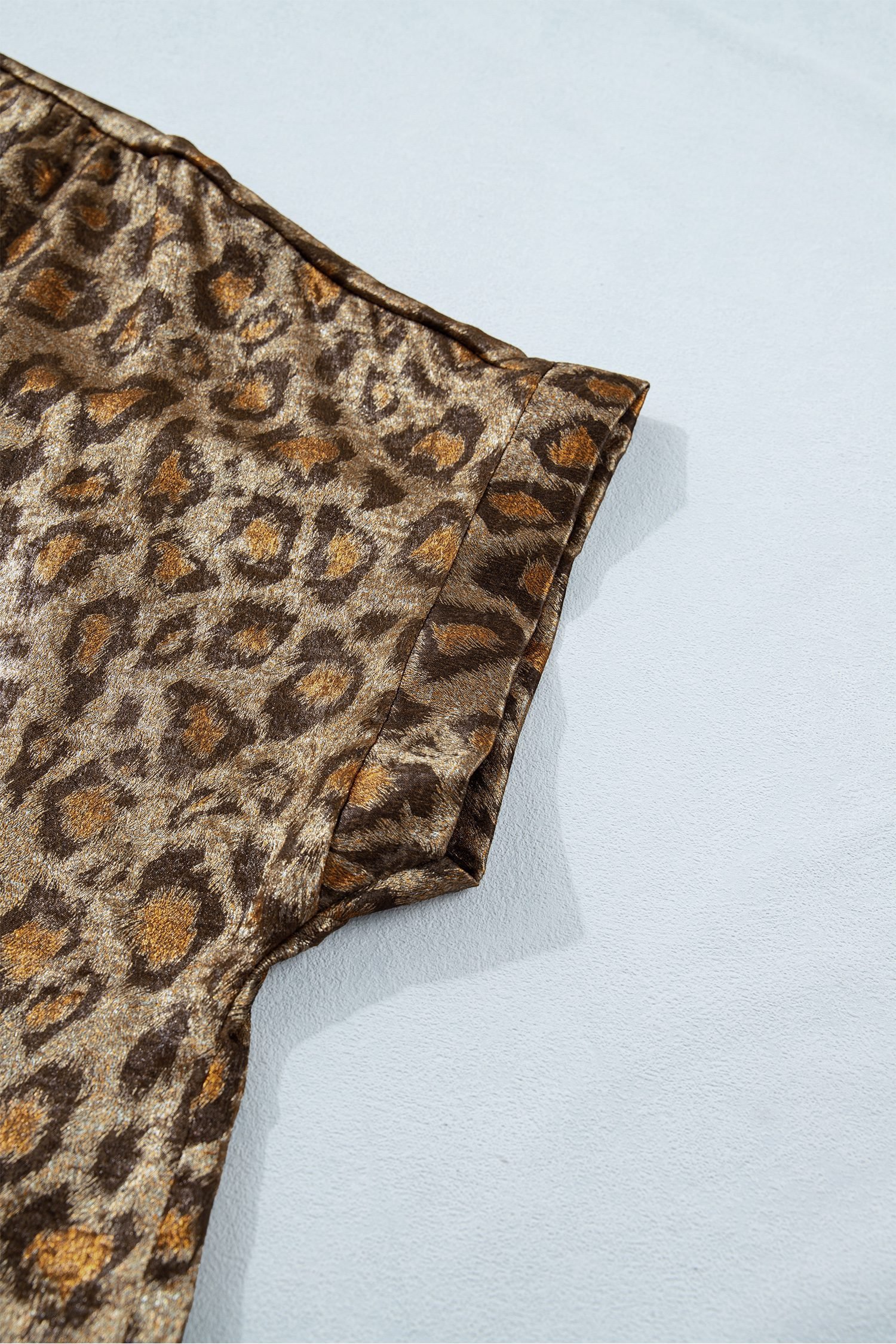 Gold Plus Size Leopard Print Short Sleeve Dolman Shirt