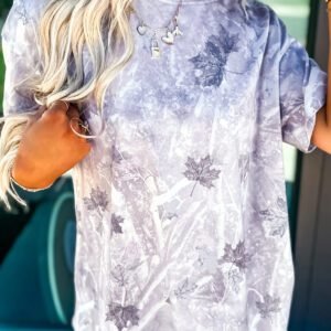 Gray Camouflage Woodland Print Drop Shoulder Tunic Tee