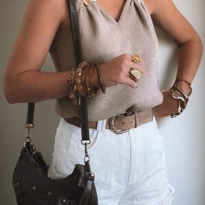 Gray Morn Metal Star Detail V Neck Sweater Knit Tank Top