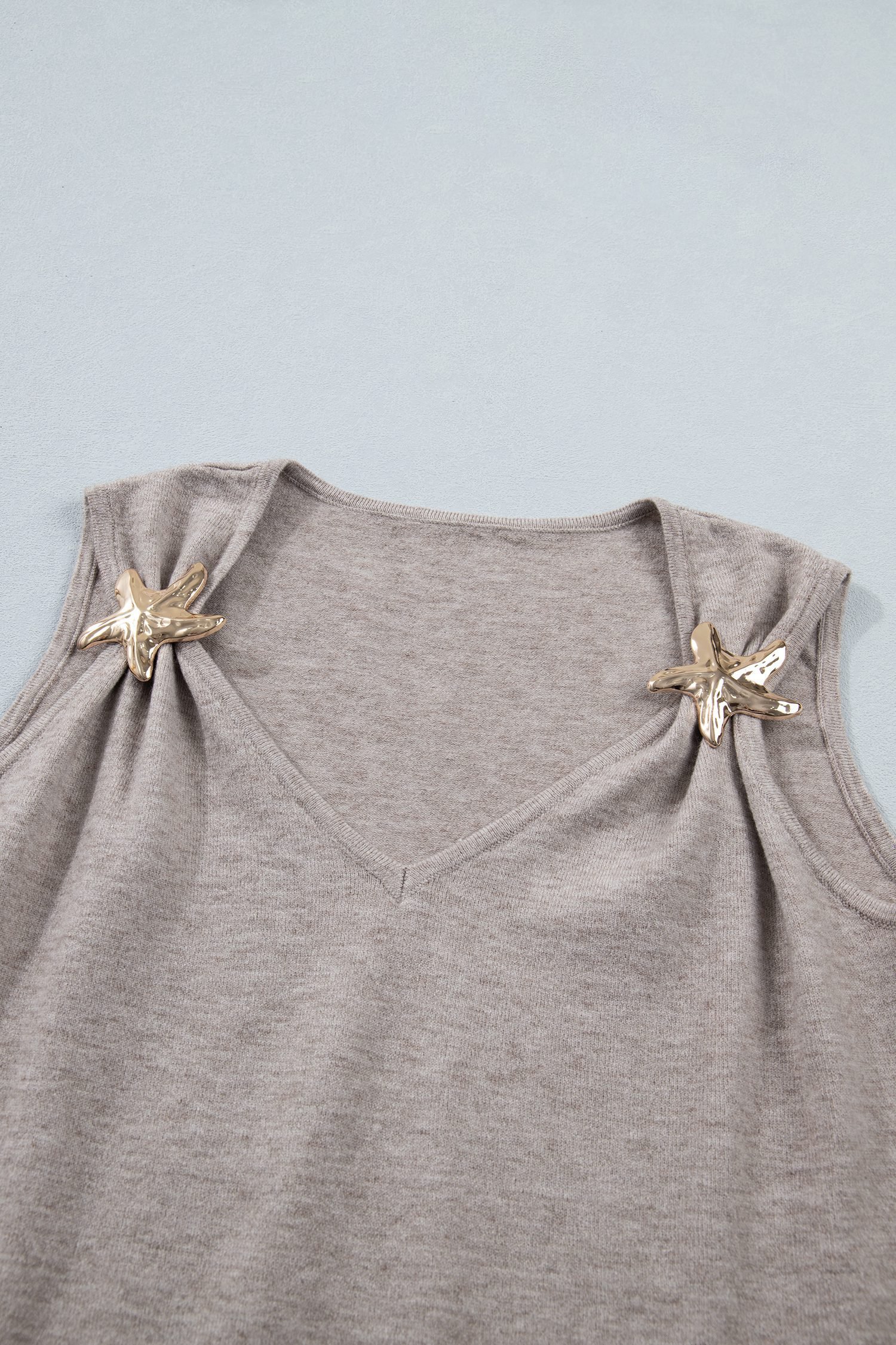 Gray Morn Metal Star Detail V Neck Sweater Knit Tank Top