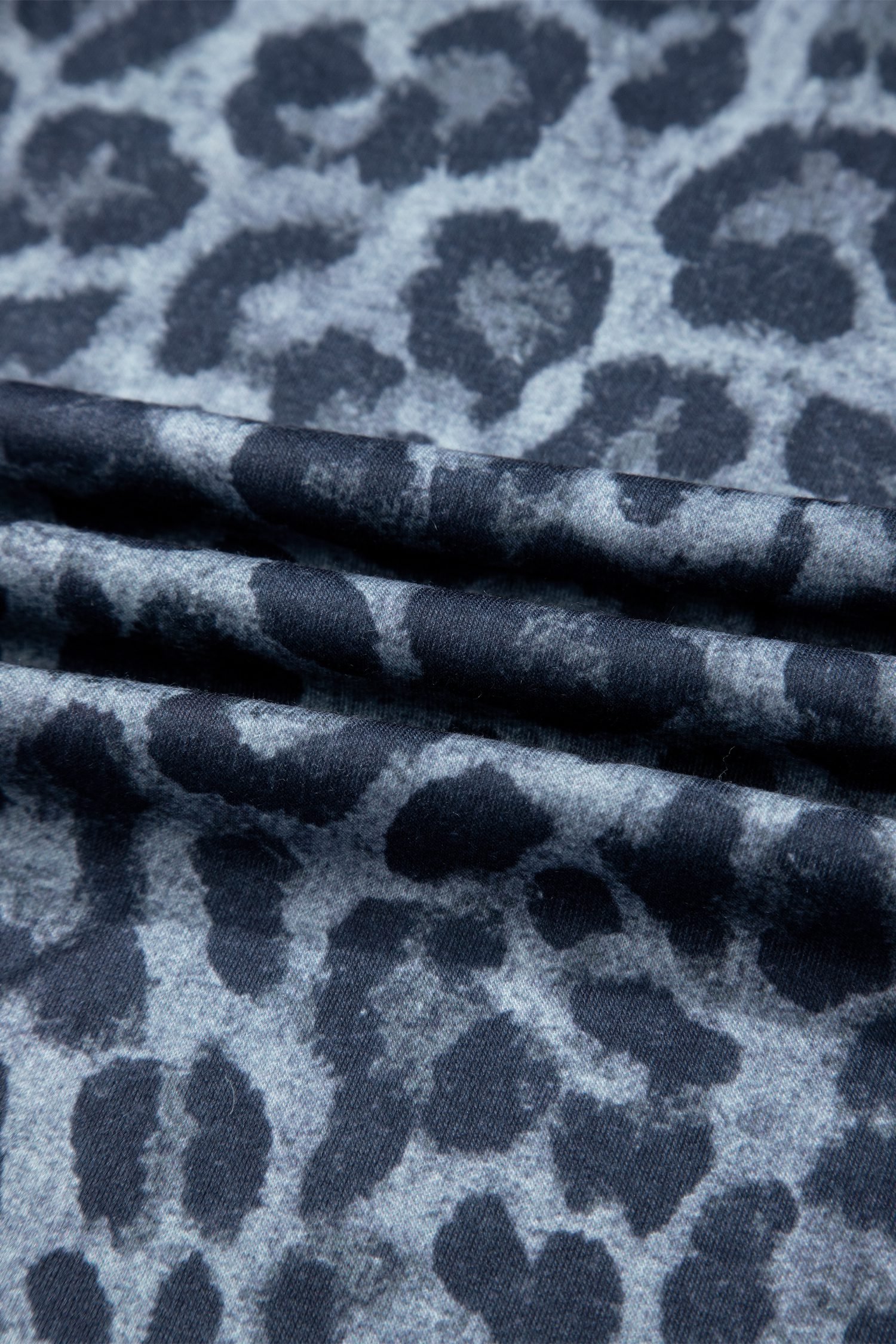 Gray Wild Leopard Print Frilled Detail Drawstring Wide Leg Pants