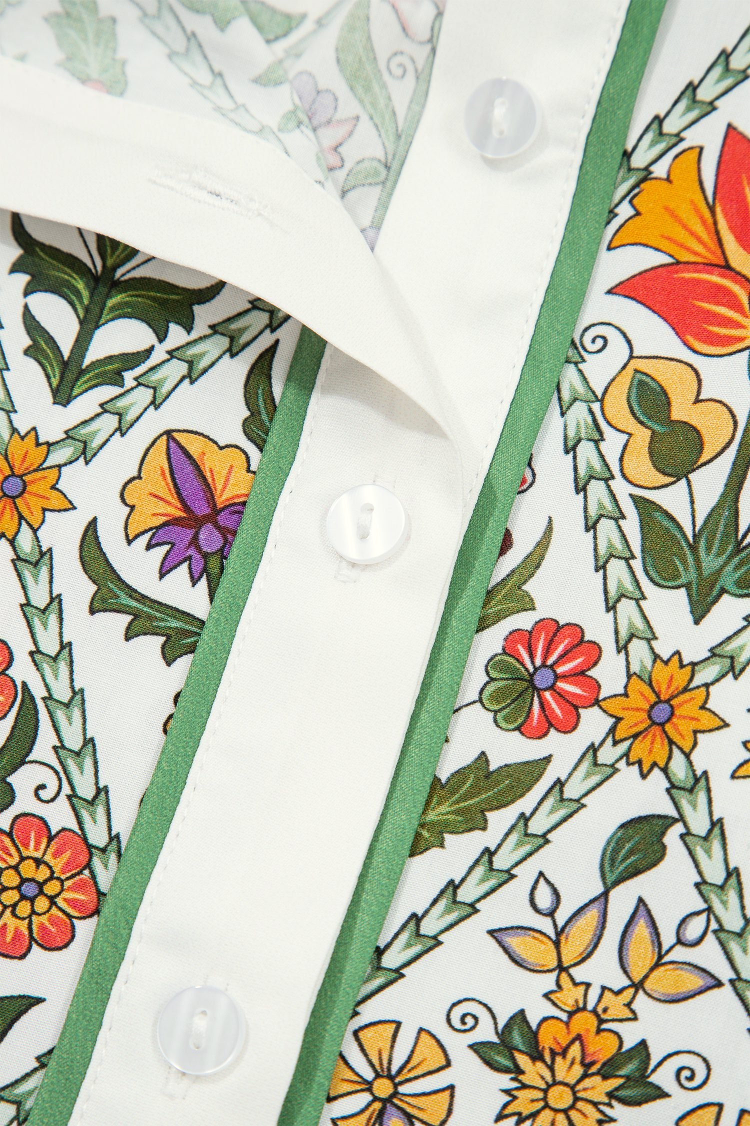 Green Short Bubble Sleeve Floral Shirt