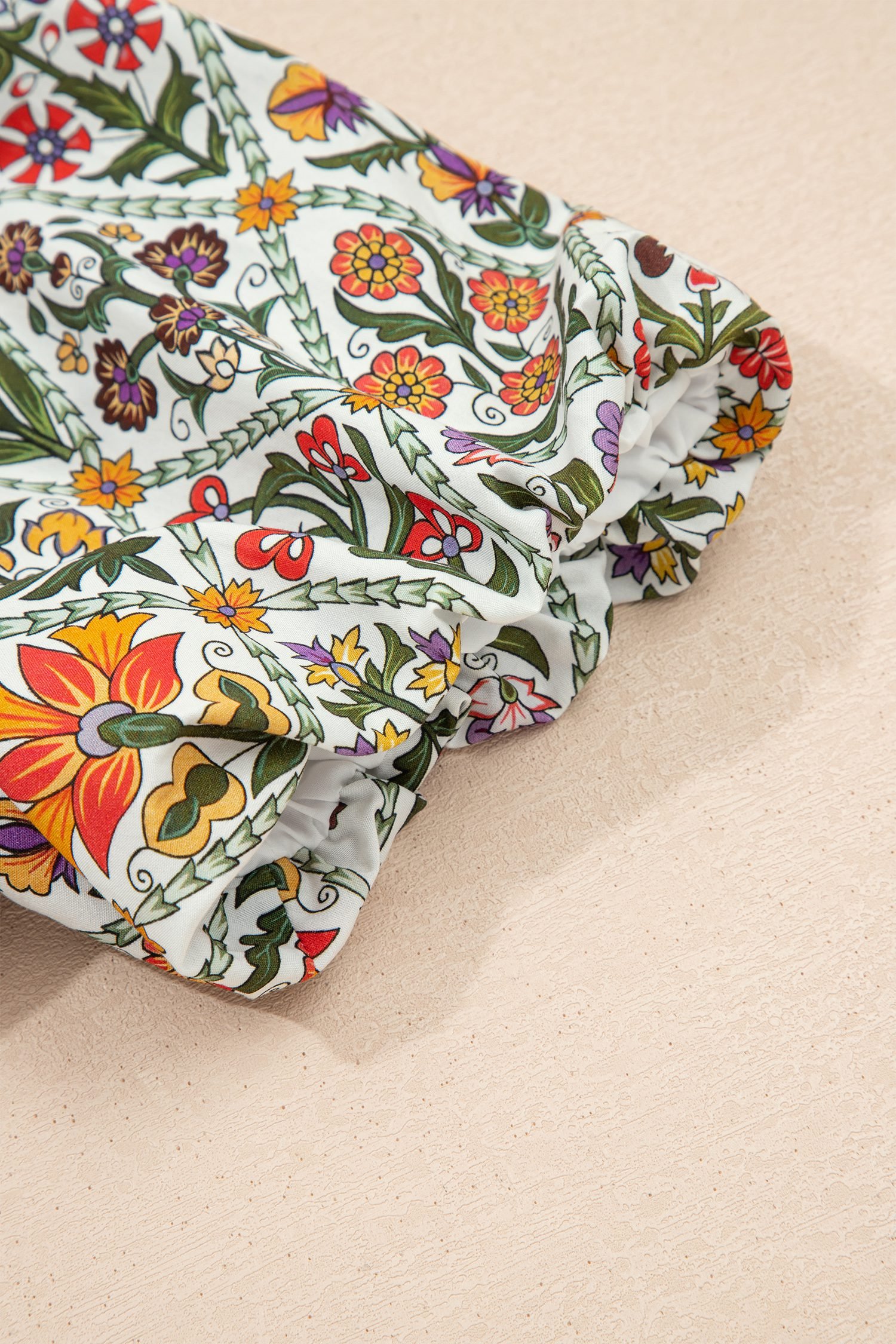 Green Short Bubble Sleeve Floral Shirt